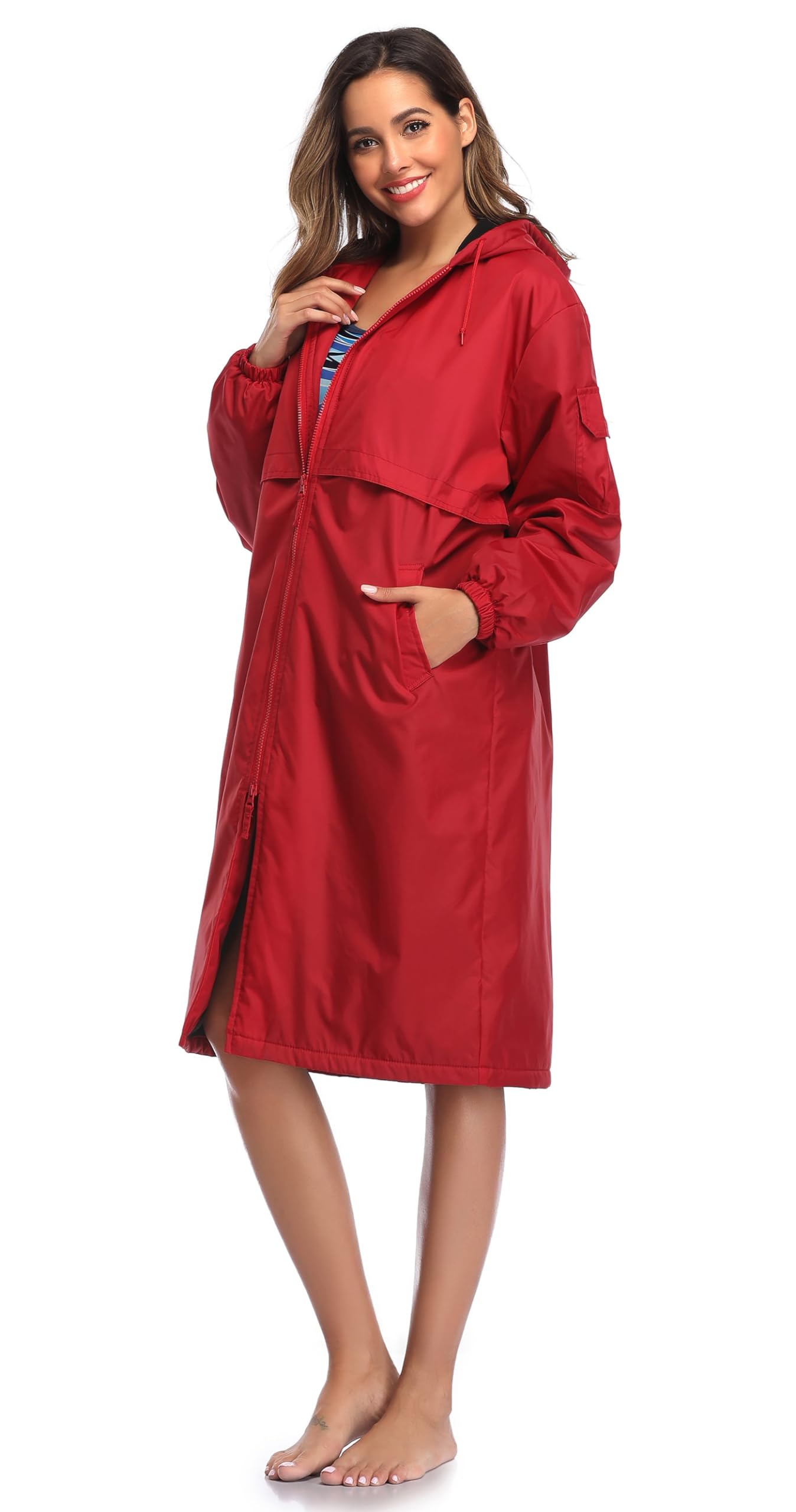 Adoretex Unisex Water Resistant Swim Parka - Warm Hooded Coat for Swimming, Surfing & Beach Activities (Black Lining)