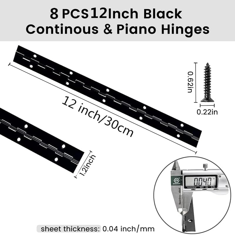 2 Pack Heavy Duty Piano Hinge - 12 Inch Black Continuous Hinge, 0.05