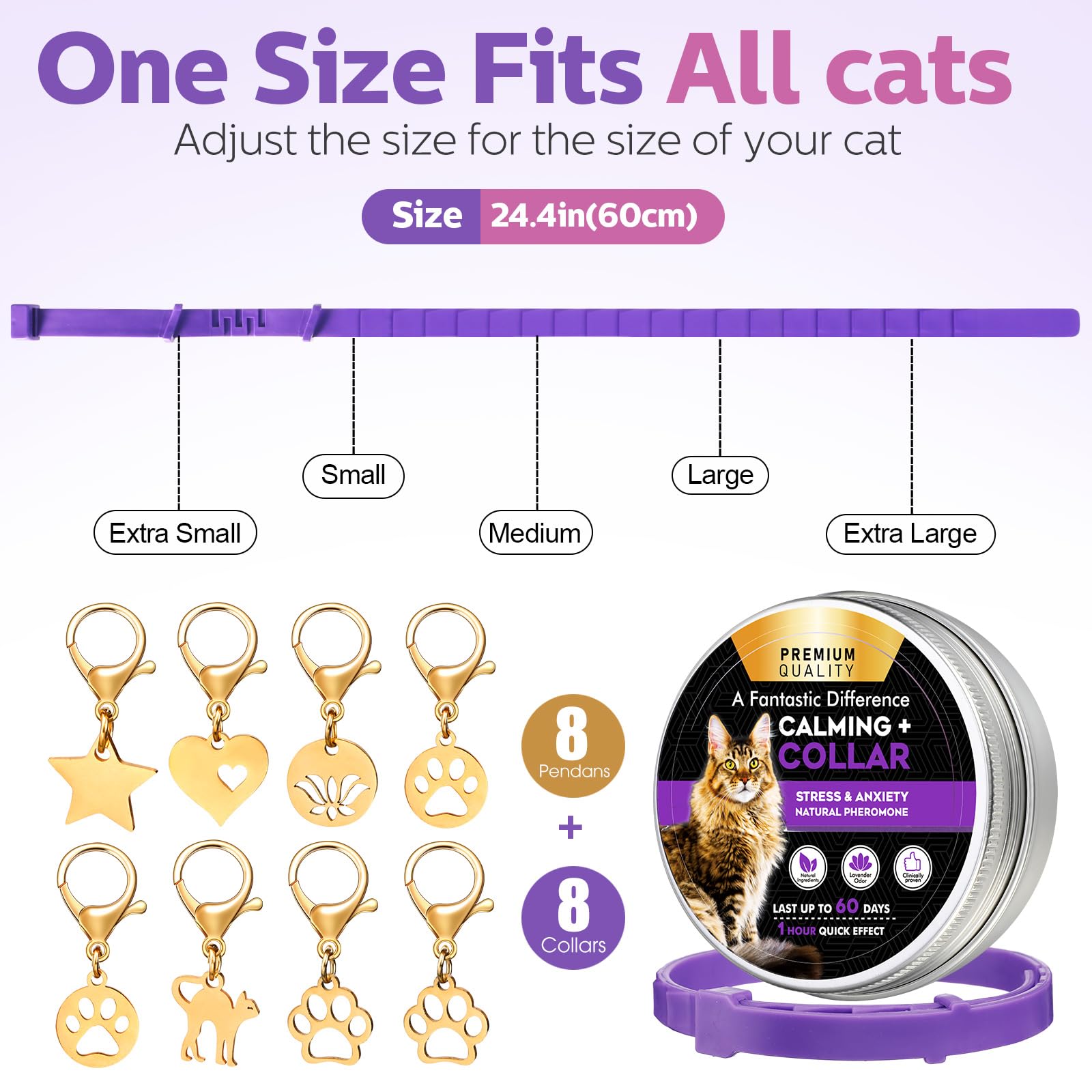 Silkfly 8 Pcs Adjustable Cat Calming Collar with 8 Pendant - Pheromone Collar for Kittens & Cats to Relieve Anxiety, Stress & Behavior Issues - Perfect for Travel, Vet Visits & Multi-Cat Households