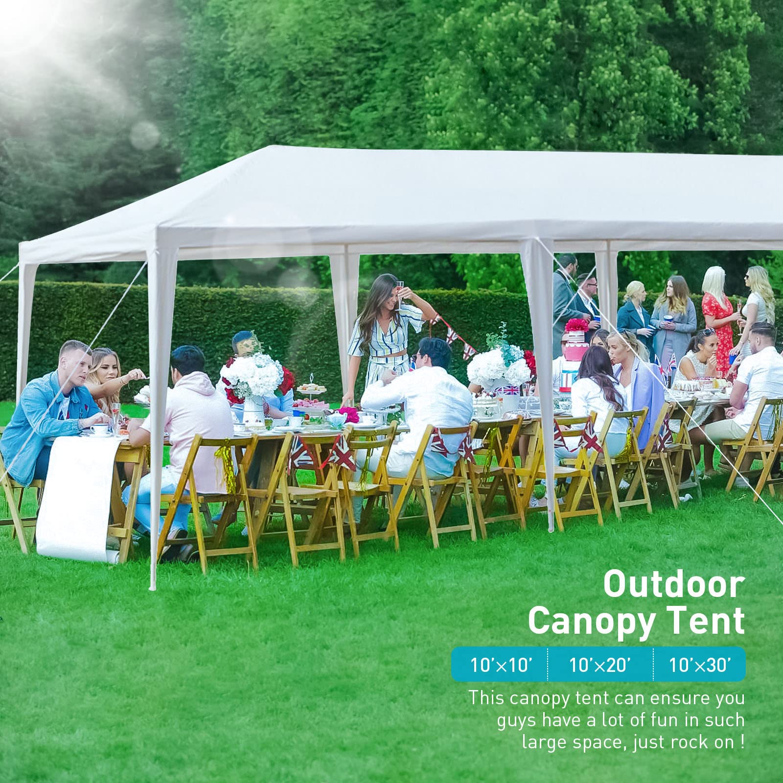 10'x30' White Outdoor Party Tent with 8 Removable Sidewalls & Transparent Windows - Large Wedding, Birthday Canopy Tent for Garden, Patio, Backyard Events - Perfect for Outdoor Gatherings, BBQ Parties & Festivals