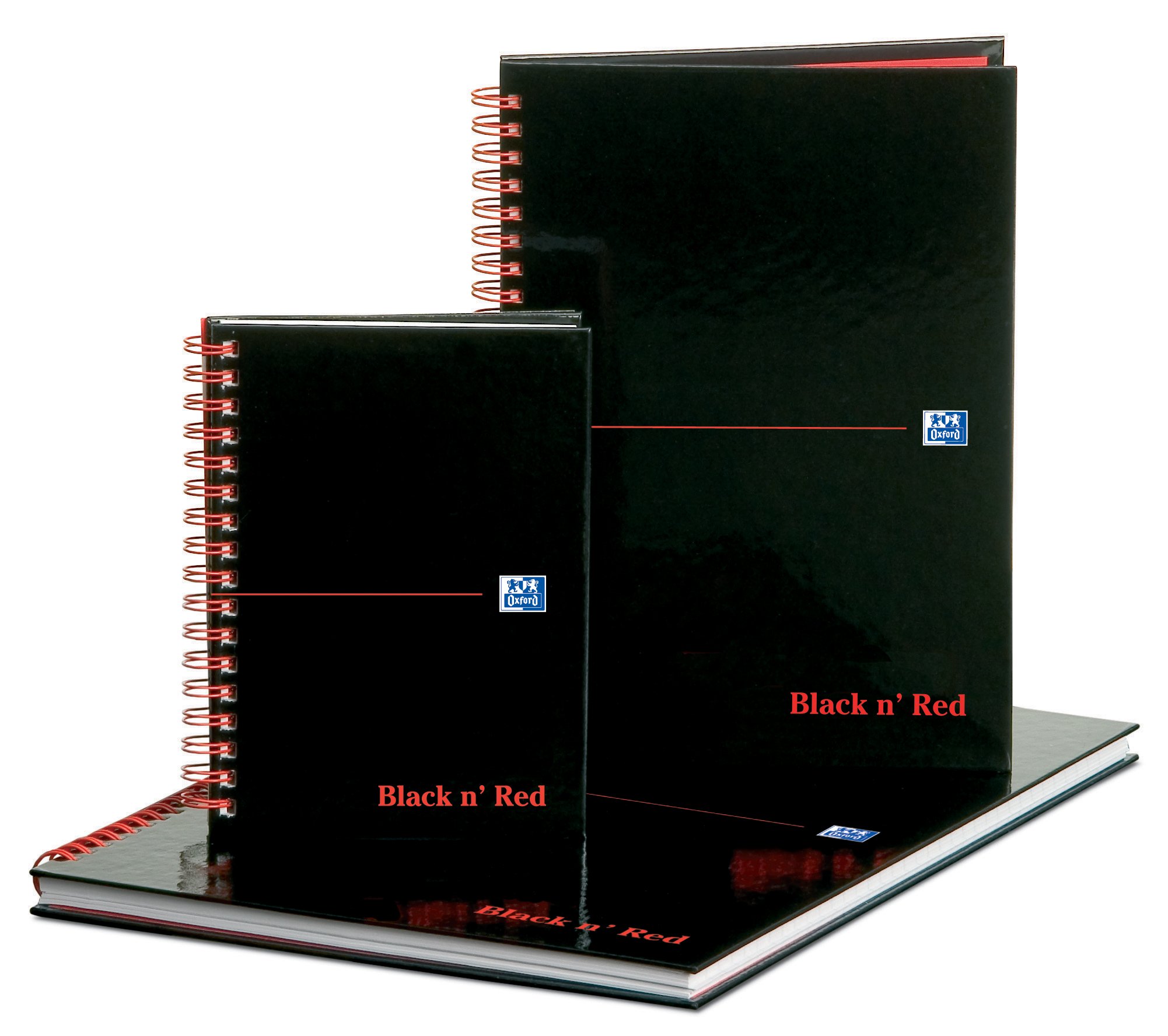 Oxford Black n' Red A5 Glossy Hardback Wirebound Notebook - 5-Pack Ruled Journals with A-Z Index, 140 Pages Each - Perfect for Office, School & Note Taking