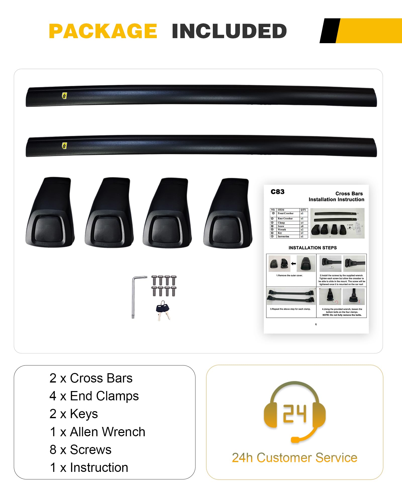 Universal Lockable Cross Bars Roof Rack for Hyundai Kona/Kona N/Kona Electric (2018-2023 Models) - Heavy Duty Cargo Carrier with Side Rails | Perfect for Camping, Road Trips & Outdoor Adventures