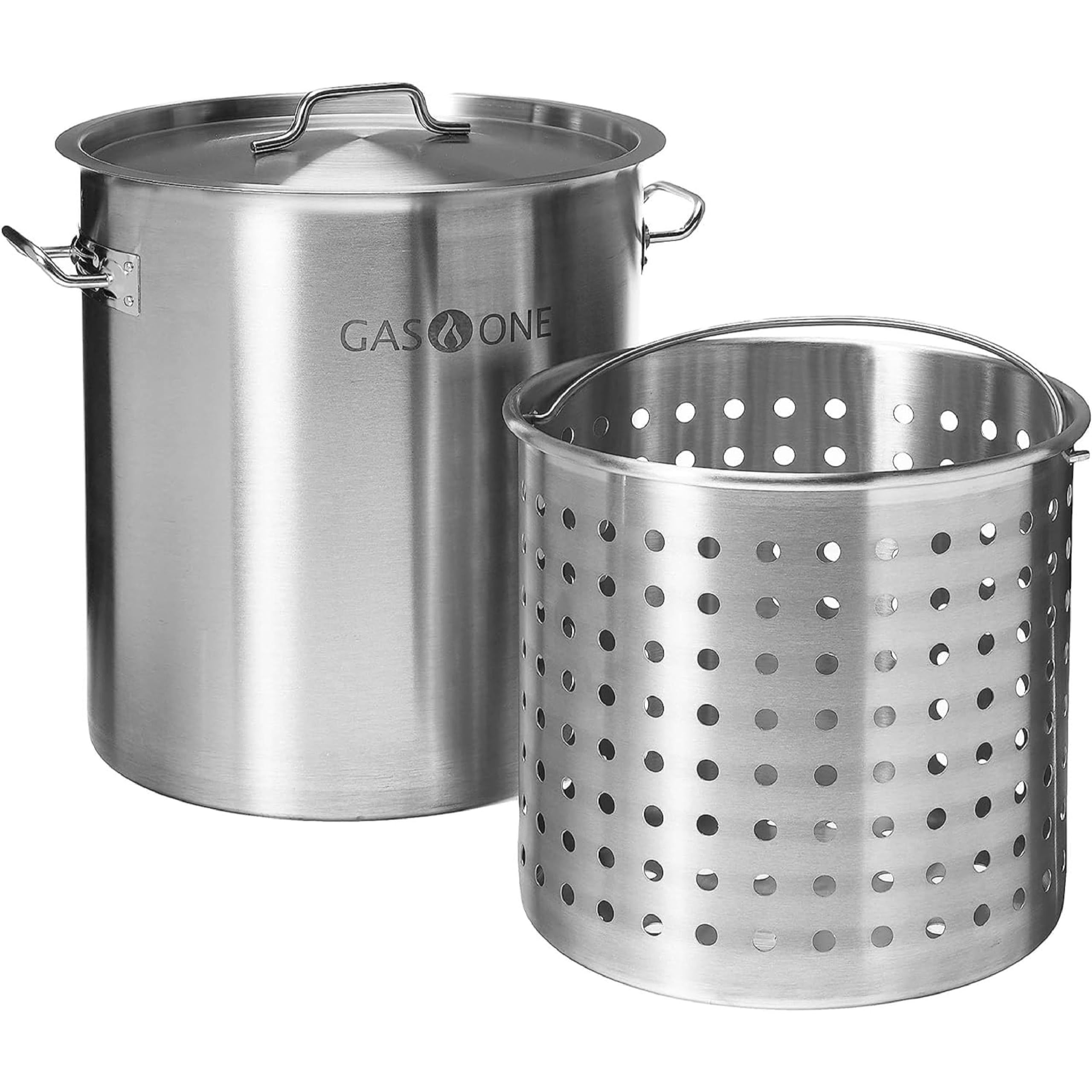 GasOne 36qt Stainless Steel Stockpot with Basket & Lid – Heavy-Duty Reinforced Bottom for Deep Frying, Turkey, Beer Brewing, Soup & Seafood Boil – Commercial-Grade Cooking Pot for Restaurants, Catering & Home Kitchens – Satin Finish