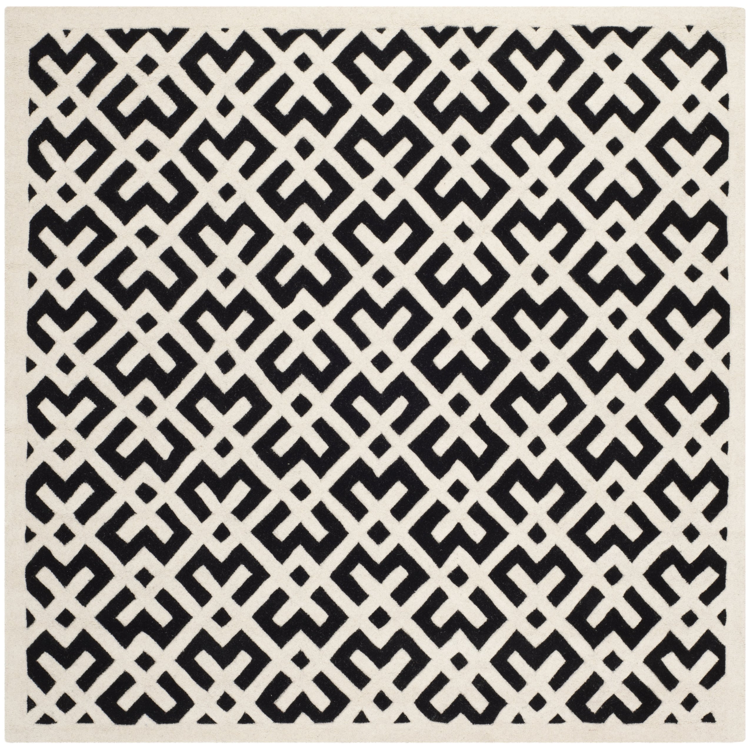SAFAVIEH Chatham Collection 7' Square Black/Ivory Geometric Wool Area Rug - Handmade Premium Quality for Living Room, Bedroom & Office Decor