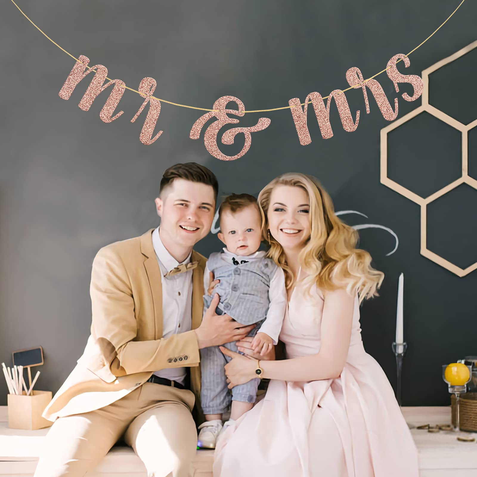 Rose Gold Glitter Mr & Mrs Banner - Elegant Wedding Decor for Bridal Shower, Engagement Party & Bachelorette | Perfect for Photo Backdrops, Table Decor & Wedding Reception