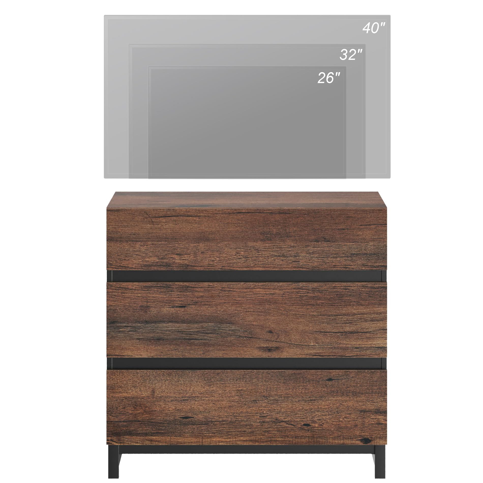 WAMPAT 42 Inch Modern TV Stand with 3 Drawers & Metal Base - Entertainment Center TV Console for Living Room & Bedroom - Brown Wood Media Cabinet for Flat Screen TVs - Perfect for Small Spaces & Apartment Decor