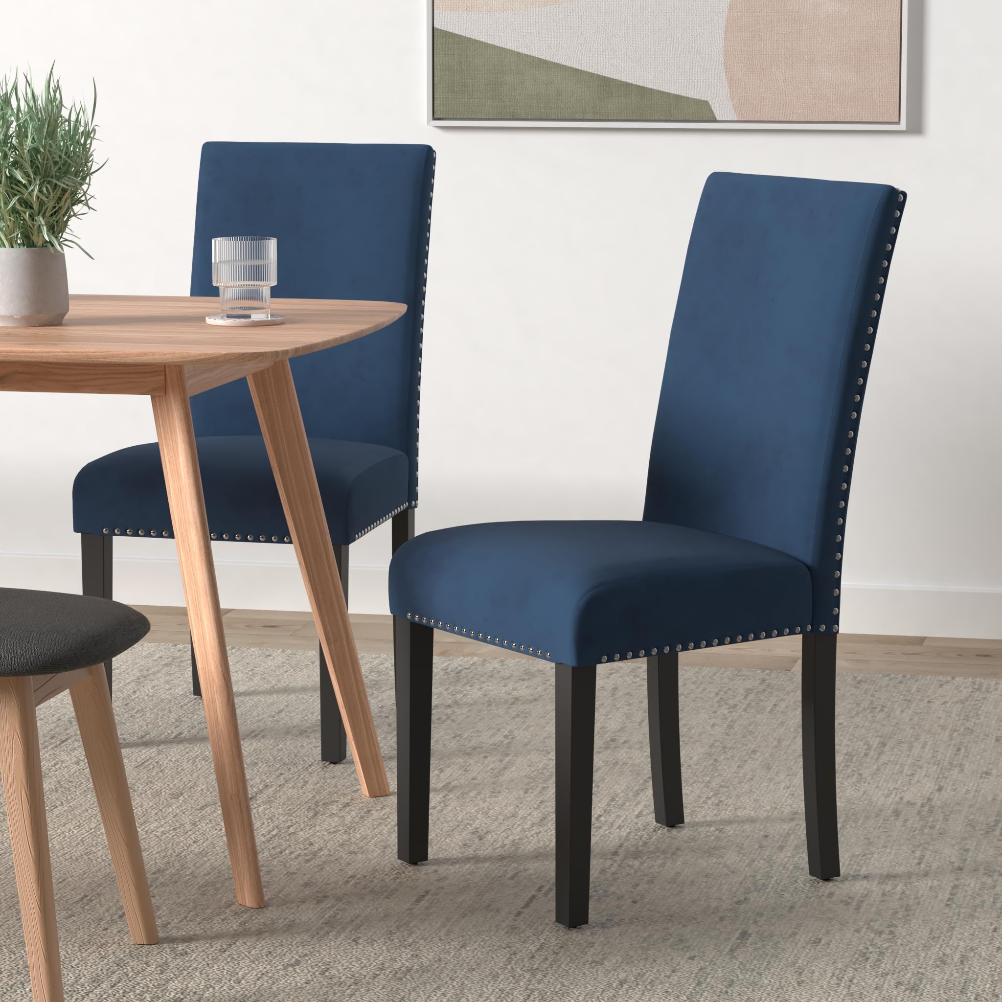 Celeste Blue Velvet Upholstered Dining Chairs Set of 2 - Modern Classic Furniture for Dining Room, Kitchen, Breakfast Nook & Home Decor