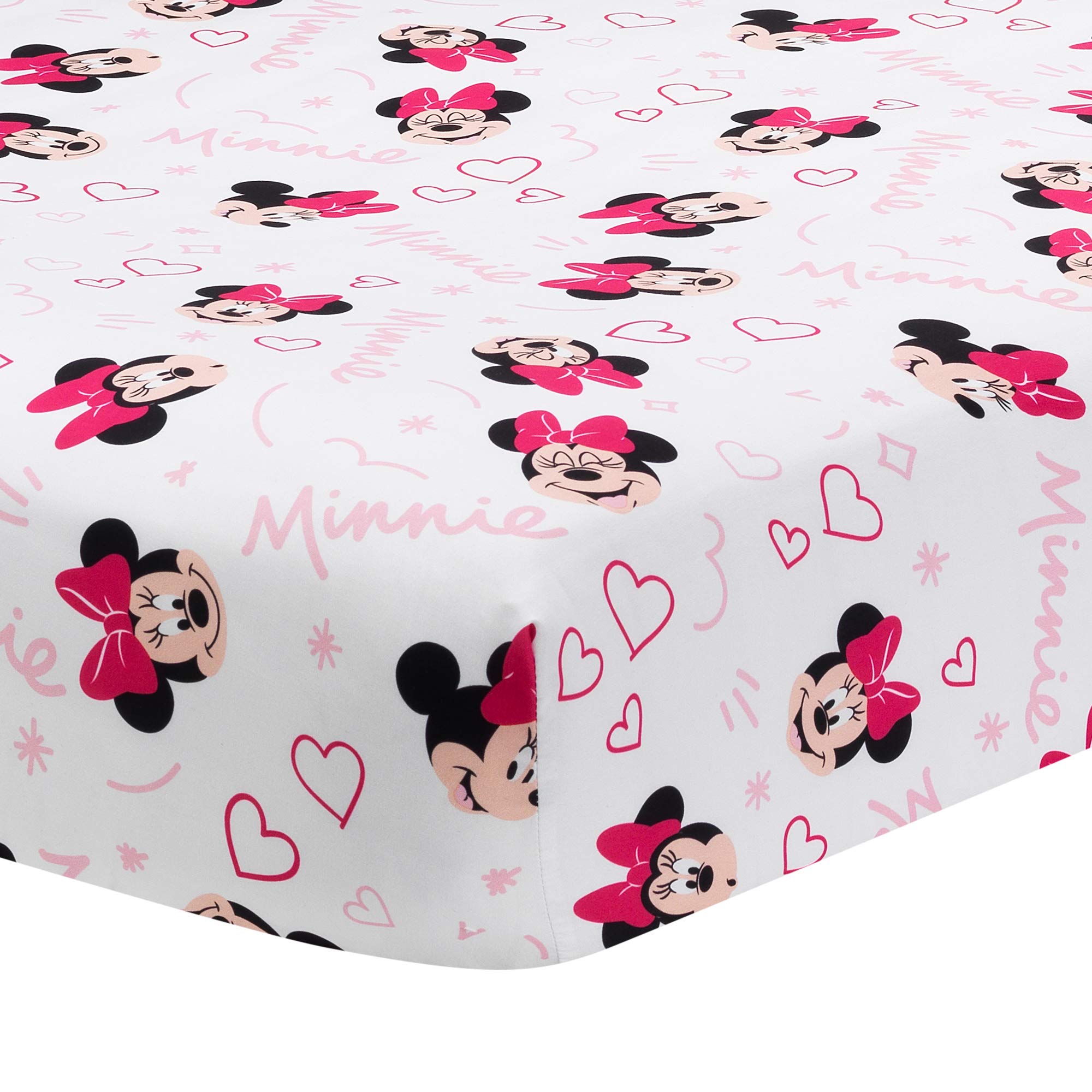 Disney Baby Minnie Mouse Love 3-Piece Pink Nursery Crib Bedding Set - Soft Crib Sheet, Blanket & Skirt for Girls' Room Decor | Perfect for Baby Showers & Nursery Themes