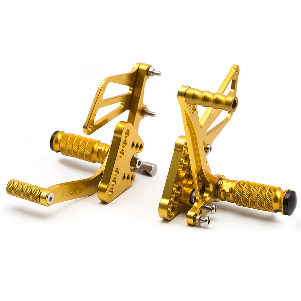 Adjustable CNC GSXR1000 05-06 Motorcycle Rearset Foot Pegs - Fully Customizable Footrests for Suzuki GSX-R1000 (2005-2006) - Gold Finish - Perfect for Racing, Track Days & Performance Riding