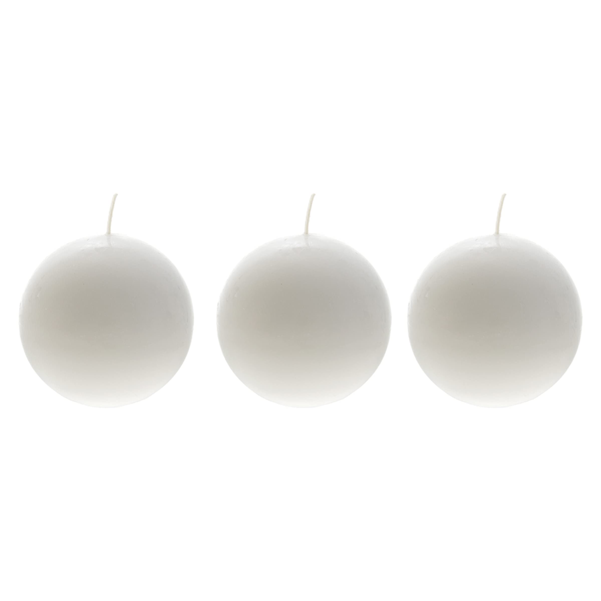 Premium Unscented White Ball Candles 3-Pack - 3x3 Inch Hand-Poured Wax Candles for Home Decor, Weddings, Baby Showers & Birthdays - Relaxing Decorative Candles for Celebrations & Gifts