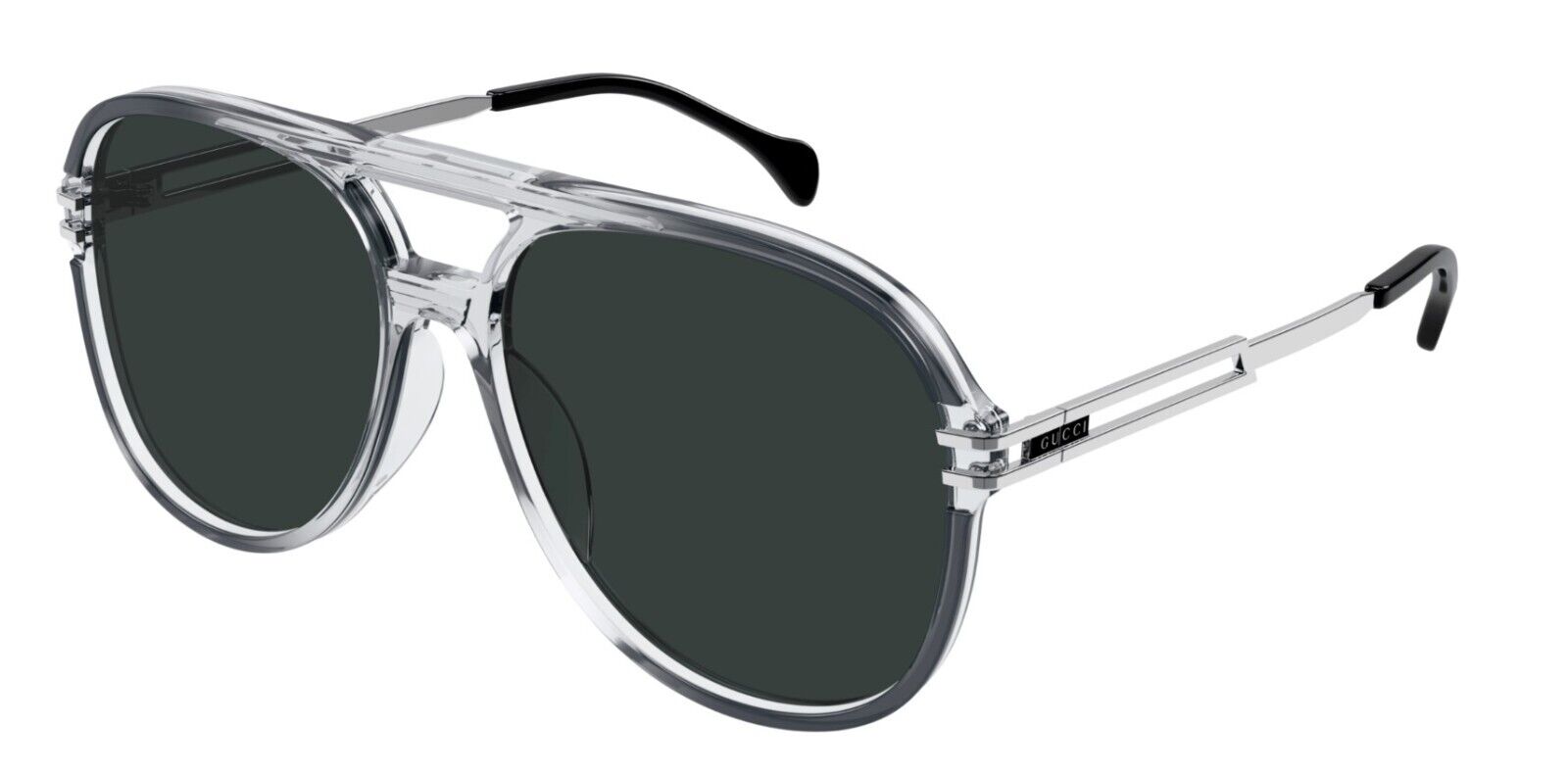 Gucci GG1104S 001 Grey/Grey Oversize Teardrop Sunglasses for Men - Luxury Aviator Style, UV Protection - Perfect for Driving, Travel & Outdoor Activities