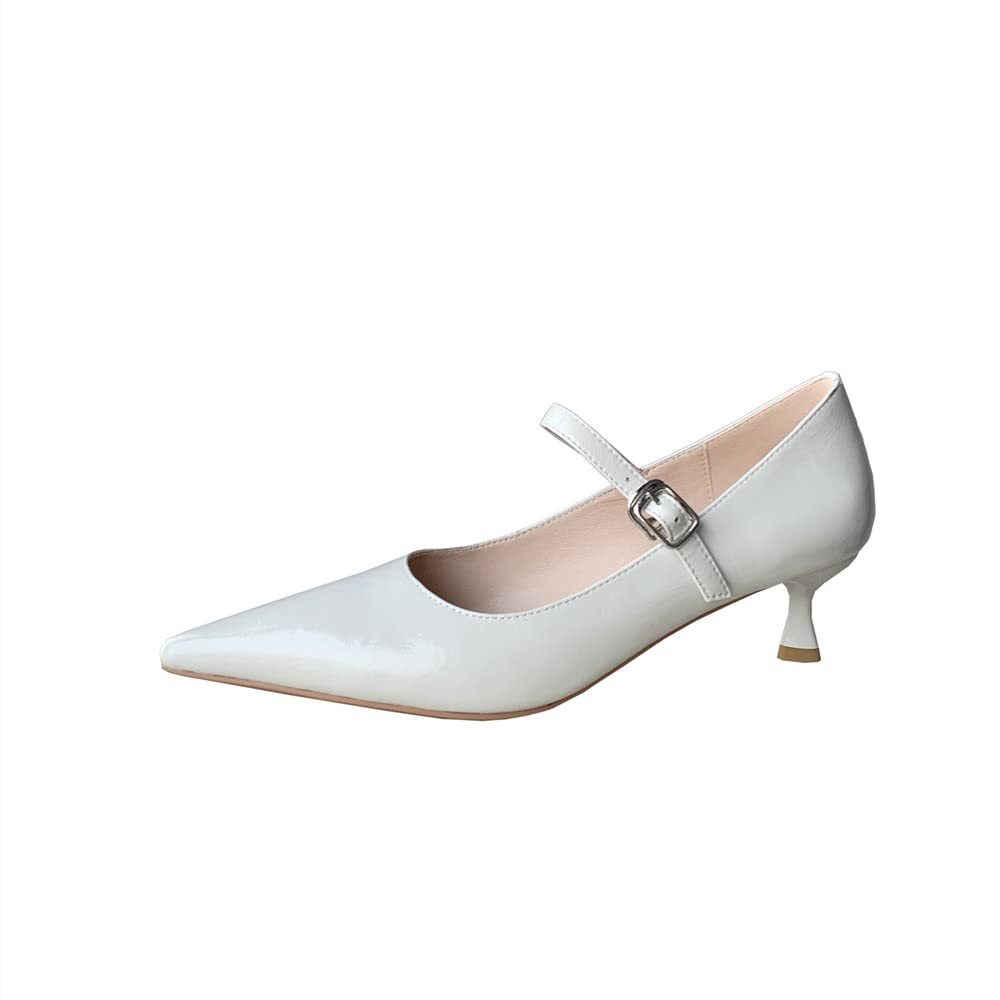 TinaCus Women's Pointed Toe Glossy Patent Leather Mary Jane Shoes - Handmade Buckle Kitten Heels for Work, Party & Special Occasions