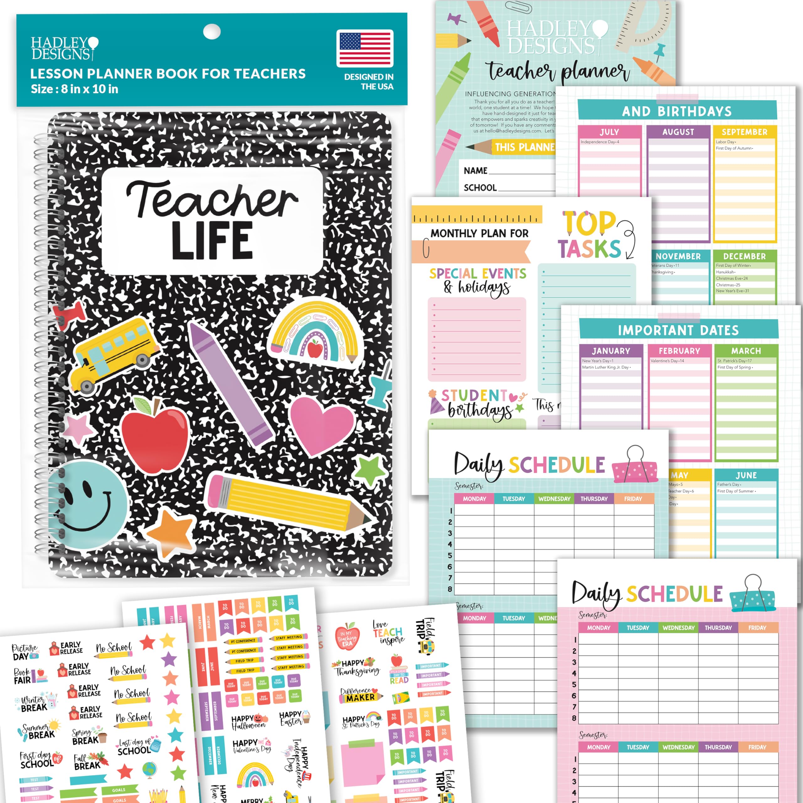 2025-2026 Teacher Planner - Undated Lesson Plan Book with Stickers, Monthly & Weekly Calendar, Student & Substitute Info - Composition Notebook for Homeschool & Classroom Organization - Perfect for Lesson Planning, Grade Tracking & Teacher Gifts