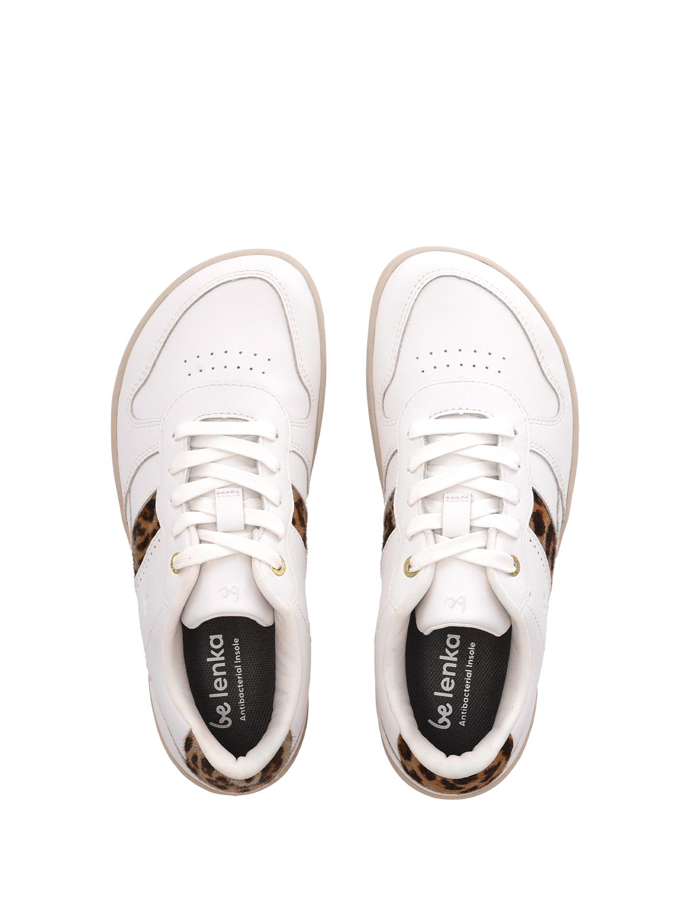 Barefoot Sneakers for Women - Be Lenka Cellestia Minimalist Shoes in White & Leopard Print | Comfortable Zero Drop Footwear for Running, Walking & Everyday Wear