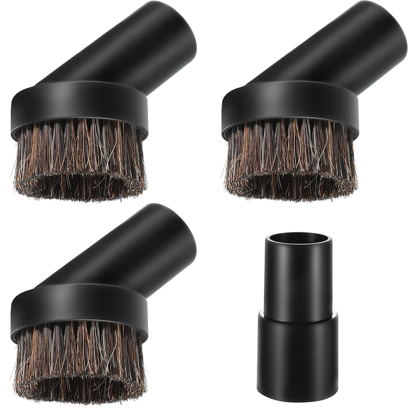 Premium Round Vacuum Brush Attachment with 1.25-1.38 Inch Hose Adapter | Soft Horsehair Bristles for Dusting & Cleaning | Perfect for Furniture, Stairs, Car Interiors & Hard-to-Reach Areas