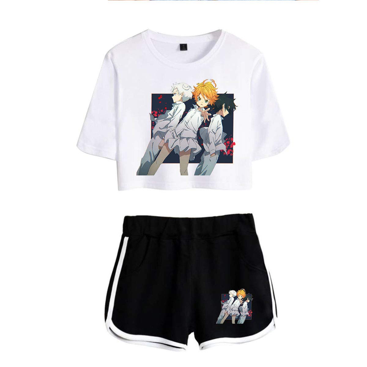 KPOP Anime The Promised Neverland Cosplay Outfit - Emma Norman Ray Manga Character Tracksuit Set (Top & Shorts) | Perfect for Anime Conventions, Halloween Costumes & Kpop Dance Performances