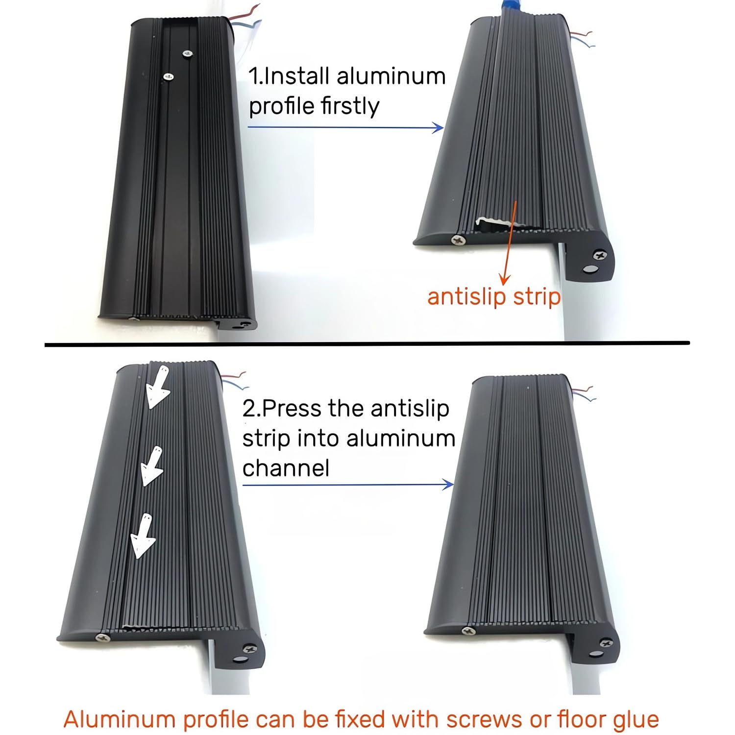 10-Pack 1M Anti-Slip Aluminum LED Stair Nosing Trim - Silver Stair Edge Channel Cover with Safety Backlight, Step Protector & Deck Hard Bar Strip Light for Indoor/Outdoor Stairs, Steps & Decks
