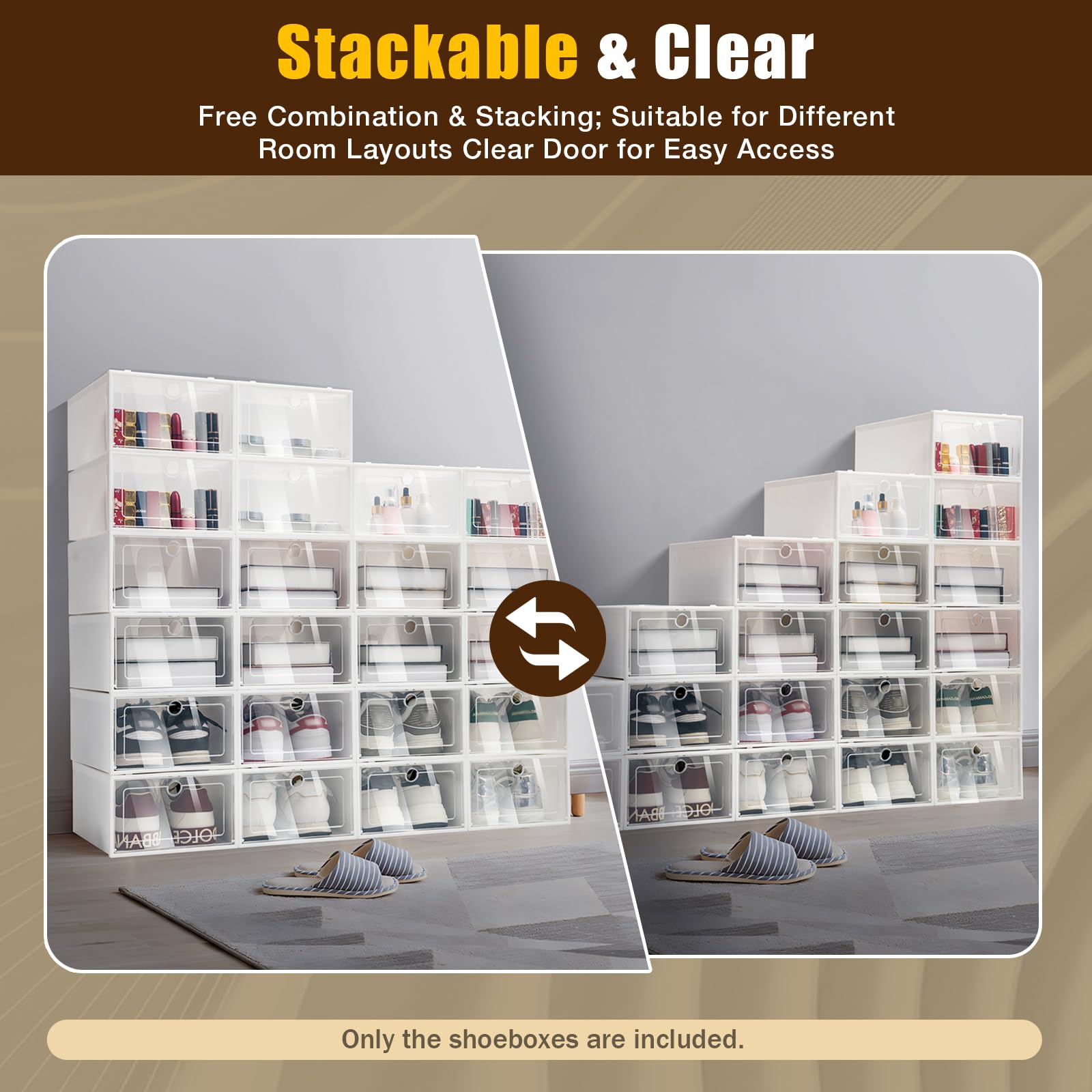 DYRABREST 24 Pack Clear Plastic Shoe Storage Boxes - Stackable Shoe Organizer for Closet, Foldable Shoe Rack with Round Holes - Perfect for Sneakers, Boots & Heels Storage - Ideal for Bedroom, Closet & Entryway Organization