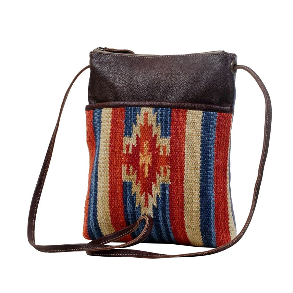 Myra Flaming Crossbody Bag - Upcycled Cotton & Cowhide Leather for Everyday Use