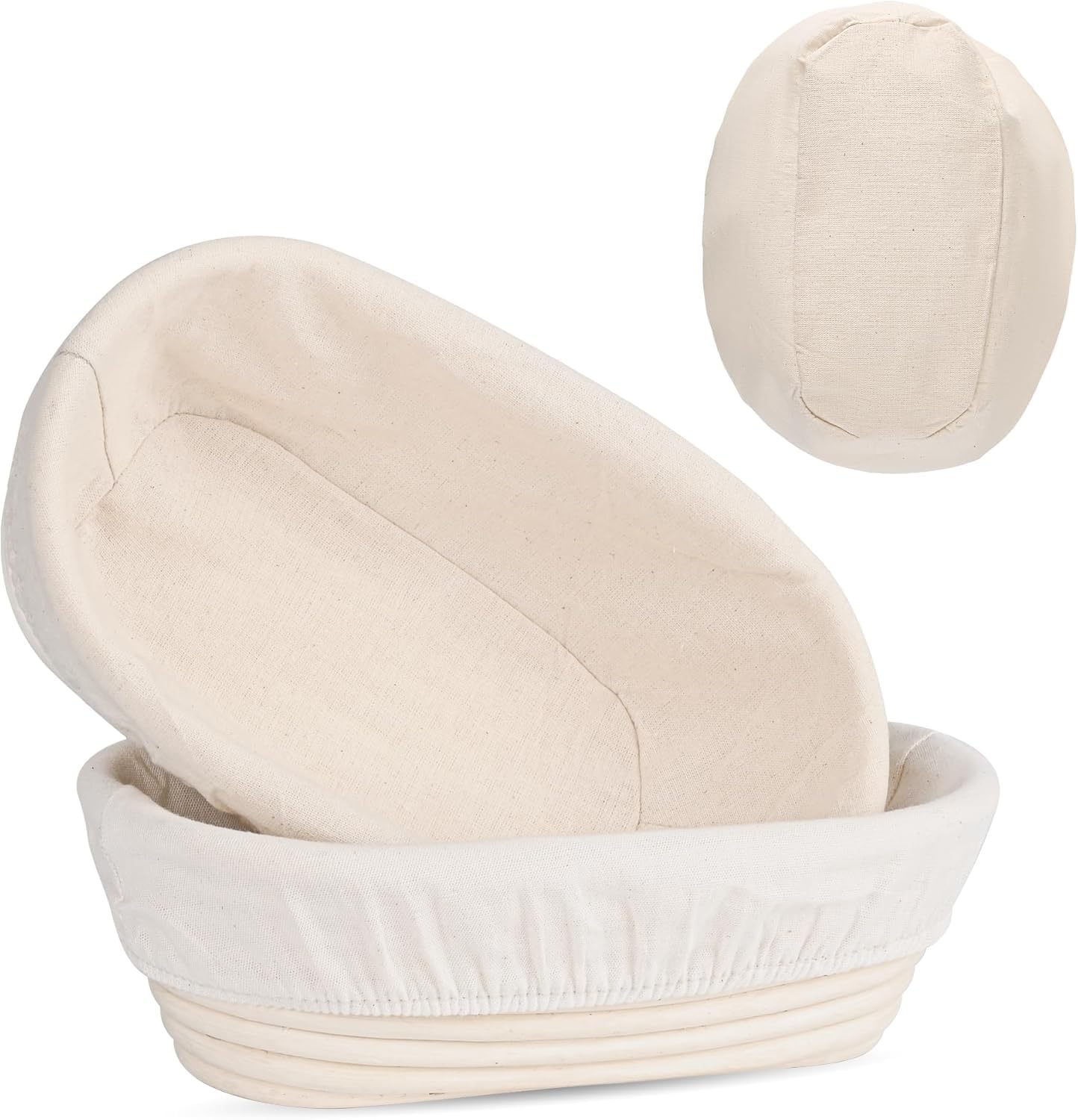 Saint Germain Bakery 10-Inch Oval Banneton Proofing Basket with Linen Liner (2-Pack) - Premium Brotform for Sourdough, Artisan Bread Baking | Perfect for Home Bakers & Professional Bakeries