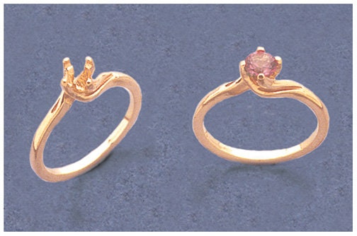 Solid Sterling Silver or 14kt Gold 4.5mm Round 4 Prong Solitaire Twist Pre-Notched Blank Ring Setting - Size 8 (Item# 163 282/143 282) - Perfect for Engagement Rings, Wedding Bands & Jewelry Making