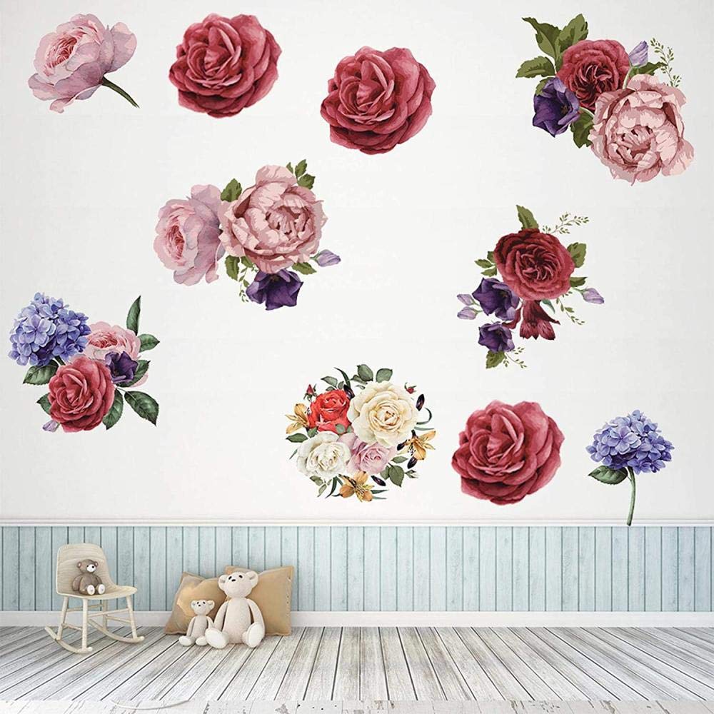 Peony Rose Floral Wall Decals - Removable Peel and Stick Wall Stickers for Living Room, Bedroom & Girls Room | Blossom Flower Wall Art for Home Decor | Perfect for Nursery, Dorm, Wedding & Party Decoration