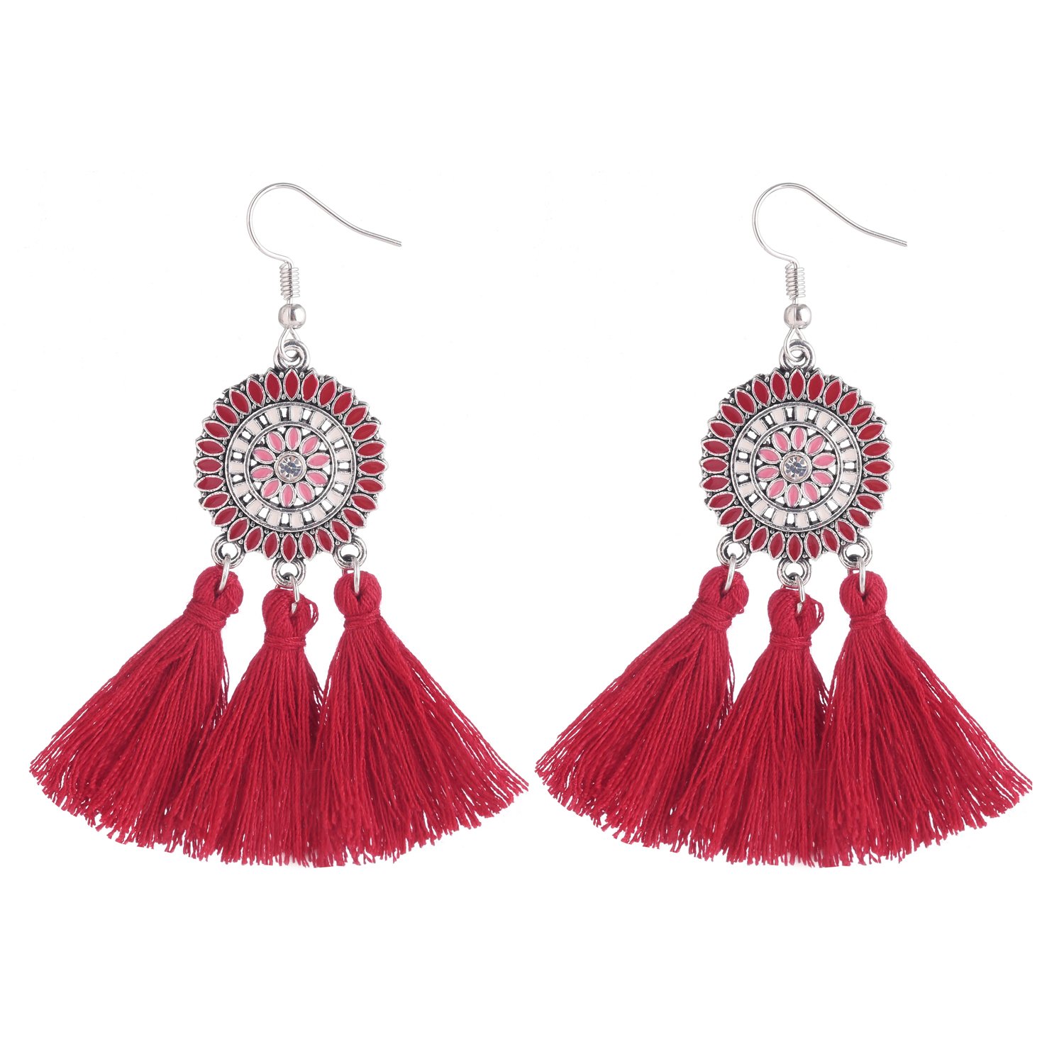 D EXCEED Bohemian Tassel Earrings for Women - Colorful Dangle Drop Earrings with Fringe Details | Perfect for Festival, Party & Everyday Wear