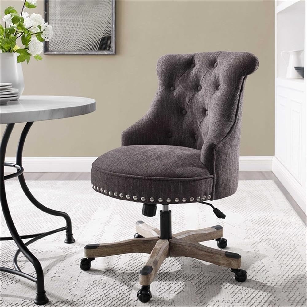 Linon Sinclair Wood Upholstered Swivel Office Chair - Ergonomic Desk Chair with Adjustable Height, Charcoal Gray Fabric - Perfect for Home Office, Study & Workspace