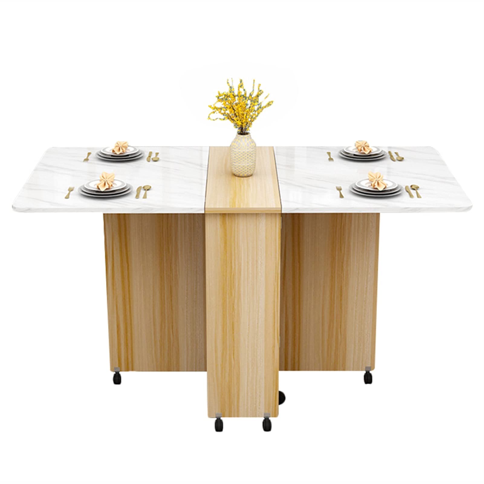 YAOLUU Foldable Wooden Coffee Table with Wheels - Small End Table for Bedroom, Living Room, Dining Room & Kitchen - Multi-Functional Rectangle Desk for Home Furniture (Perfect for Small Spaces, Apartments & Dorm Rooms)