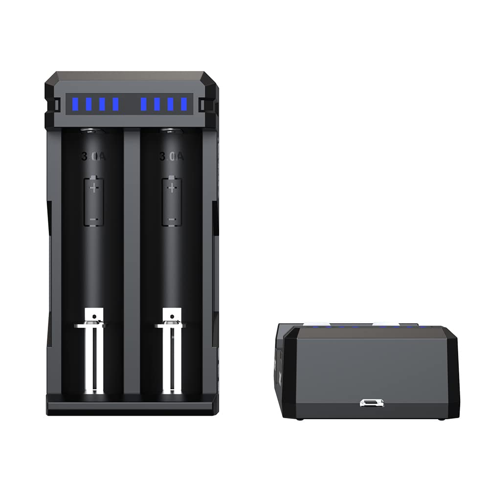 XTAR SC2 3A Fast Smart Battery Charger - QC3.0 Universal Charger for 18650 20700 21700 22650 25500 26650 Protected Batteries | 2A/3A Dual Current | Perfect for Vaping, Flashlights & Power Tools