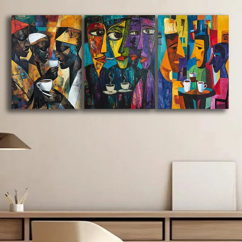 3-Piece Abstract Coffee Drinking Scenes Metal Wall Art - Ready to Hang Home Decor for Kitchen, Dining Room & Office | Modern Art Prints for Coffee Lovers