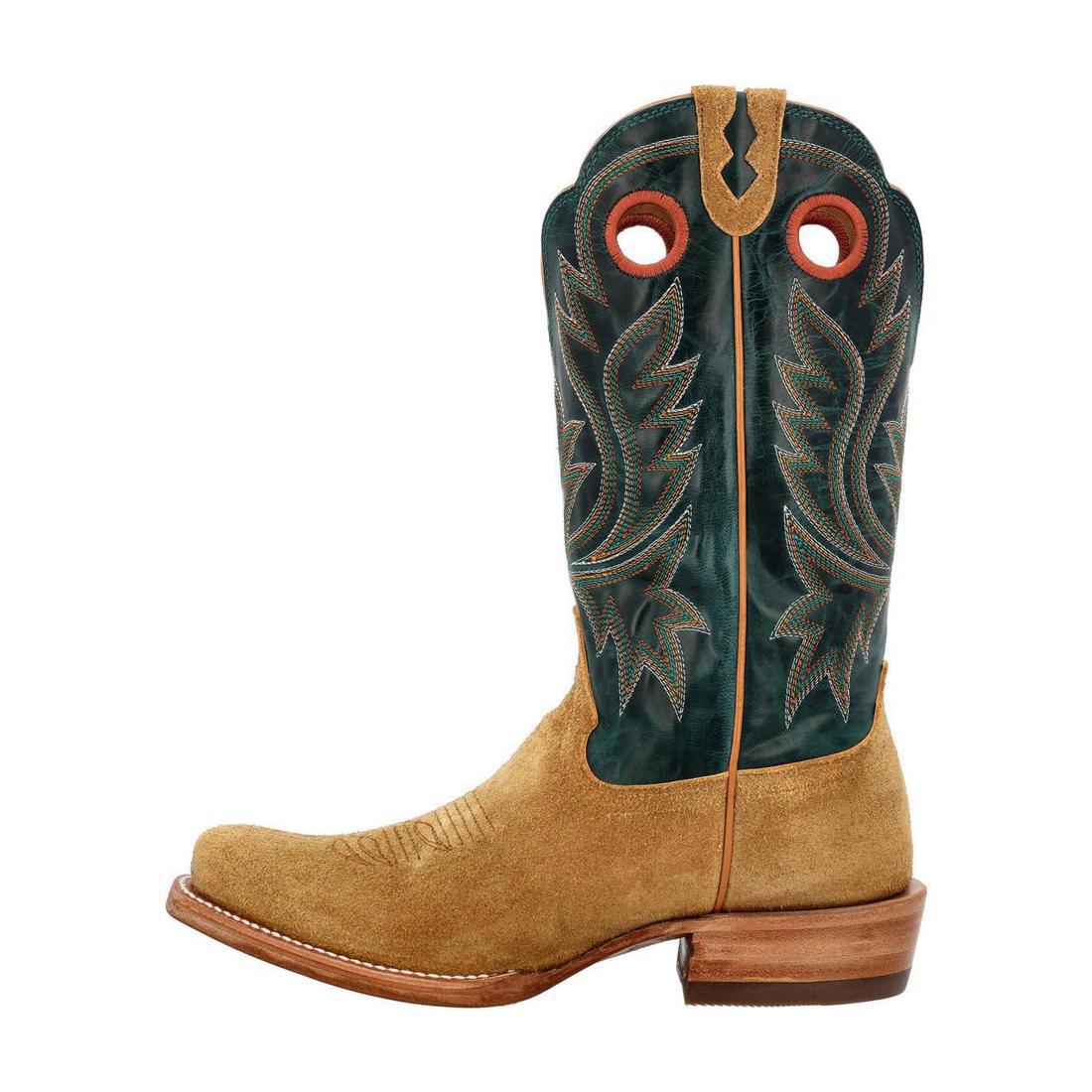 PRCA Roughout Western Boots for Men - Goldenrod & Deep Teal Cowboy Boots - Perfect for Rodeo, Horse Riding & Country Fashion