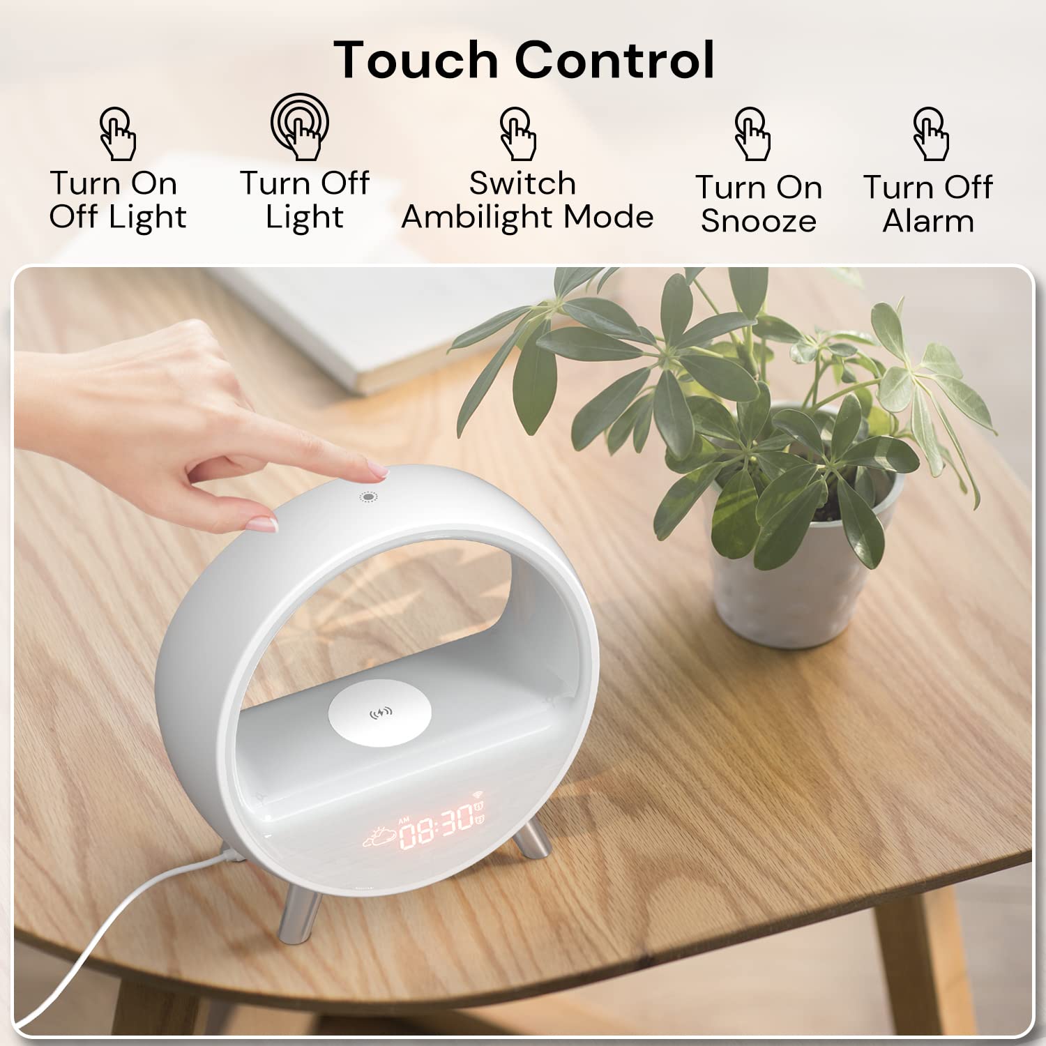 Updated Smart Dekala Arches Sunrise Alarm Clock with 15W Fast Wireless Charging, White Noise Sound Machine & Smart Ambient Lamp - Gradual Sunrise Simulation, App & Touch Control for Better Sleep & Relaxation (Perfect for Bedrooms, Offices & Meditation Spaces)