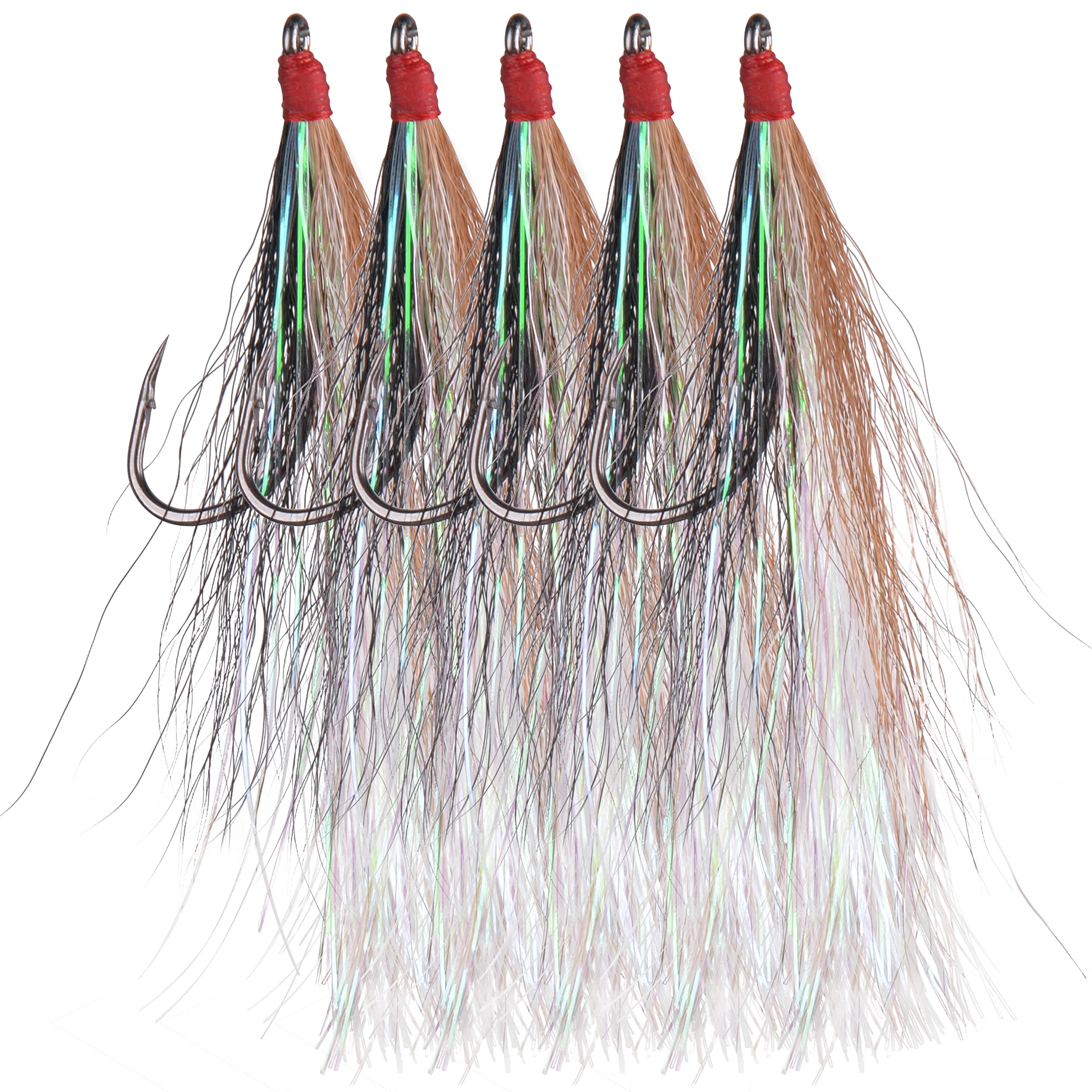 Saltwater Bucktail Teasers with Hook - 5 Colors for Flounder, Salmon, Trout & Bass - Perfect for Deep Sea Fishing