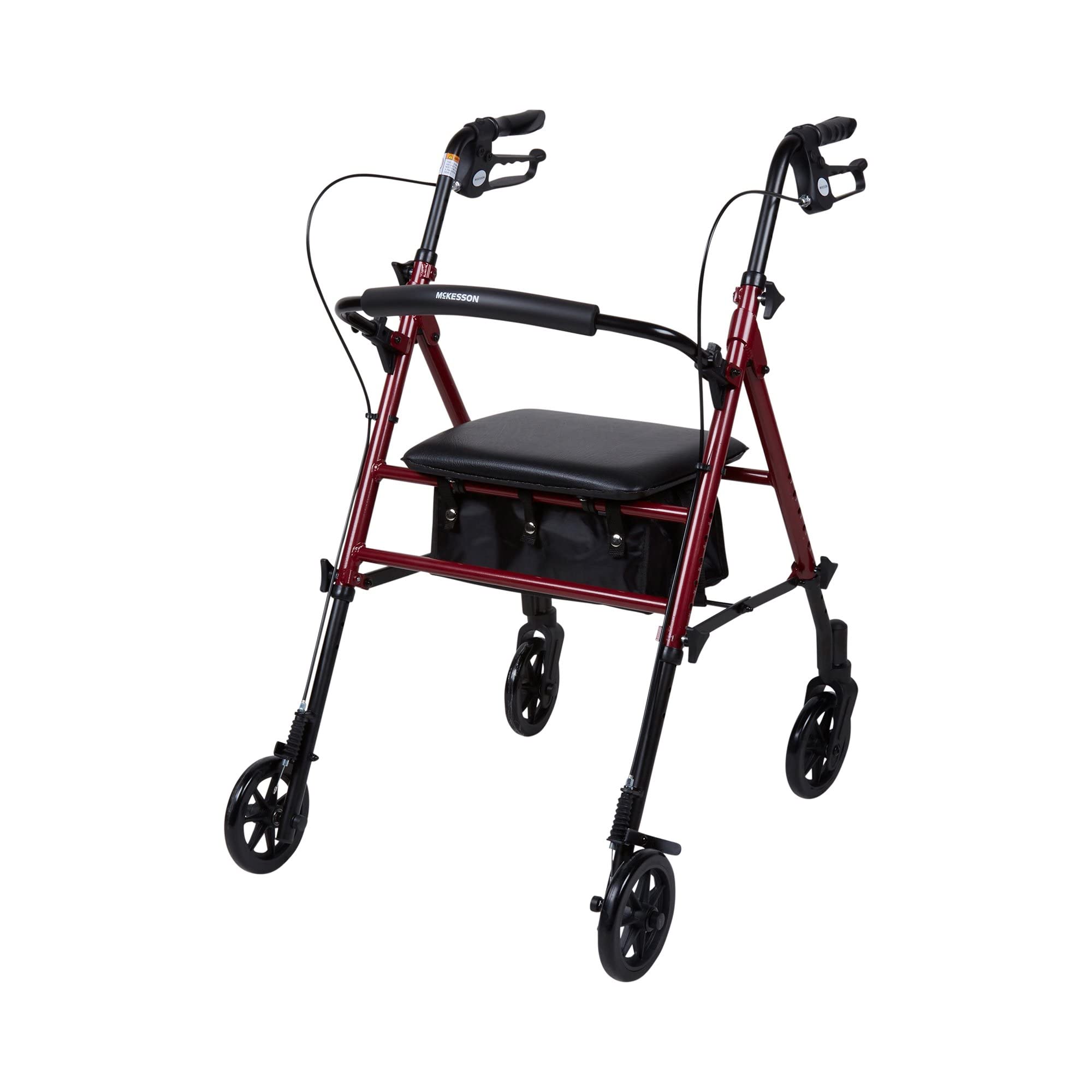 McKesson Lightweight Rollator Walker with Wheels, Seat & Storage Bag - Adjustable Height for Seniors & Adults - Foldable Mobility Aid for Indoor & Outdoor Use