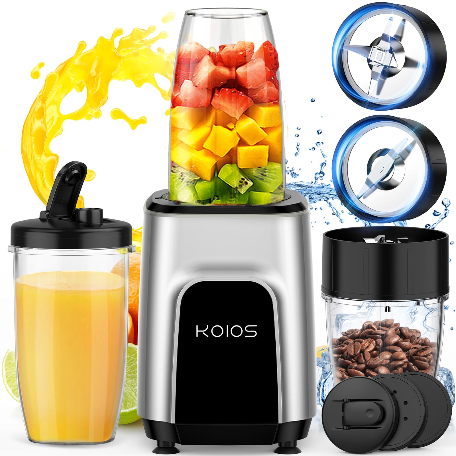 KOIOS 900W High-Speed Countertop Blender for Smoothies, Protein Shakes & Baby Food - 11-Speed Blender with 2x18.6oz & 10oz BPA-Free Cups - Perfect for Nut Butter, Spice Grinding & Coffee Beans - Ideal for Kitchen, Gym & Healthy Lifestyle