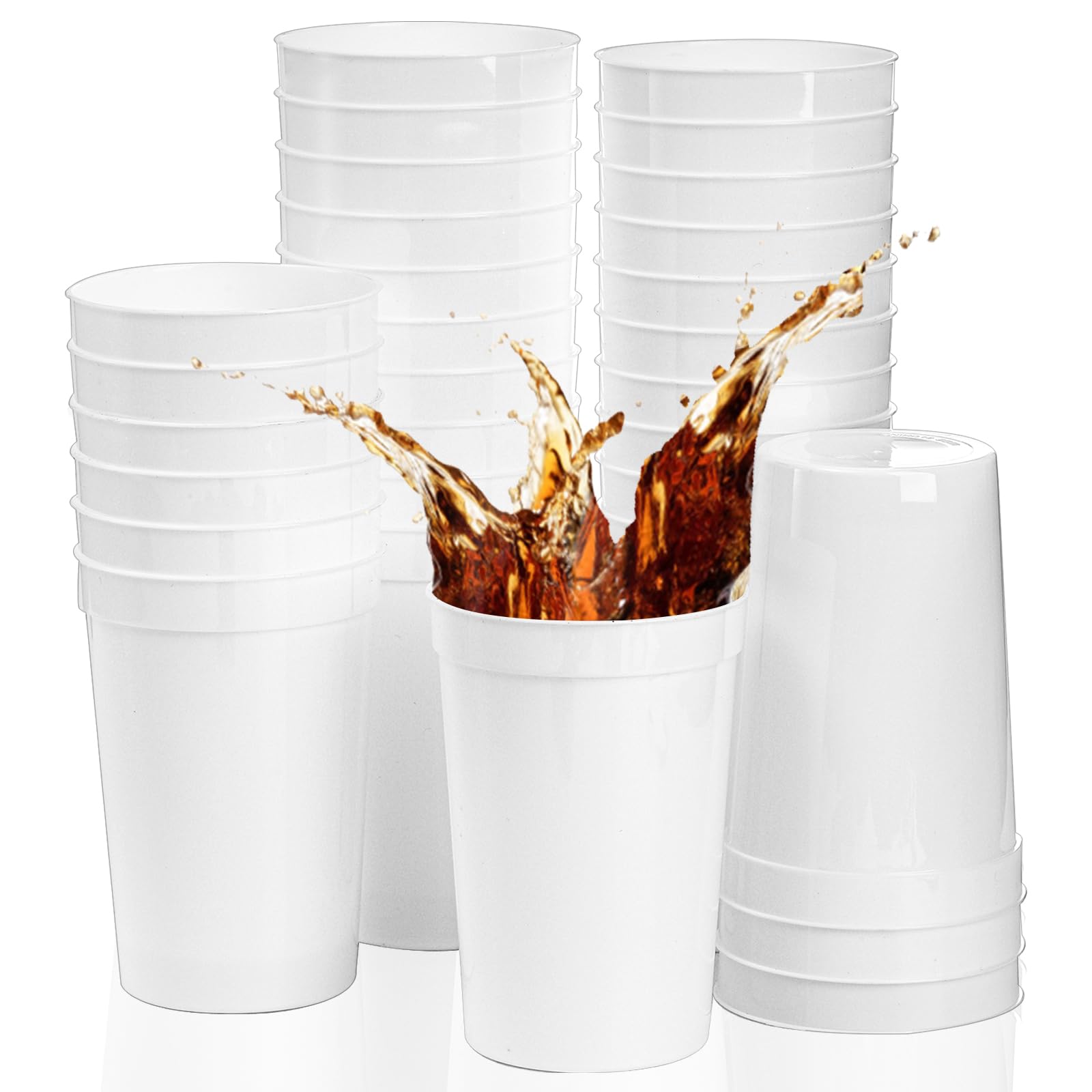 Fasmov 30 Pack 16 oz. Clear Plastic Cups - Reusable Drink Tumblers for Parties, Events, Weddings & Marketing Promotions | Durable & Eco-Friendly Party Cups for Beverages, Smoothies & Cocktails