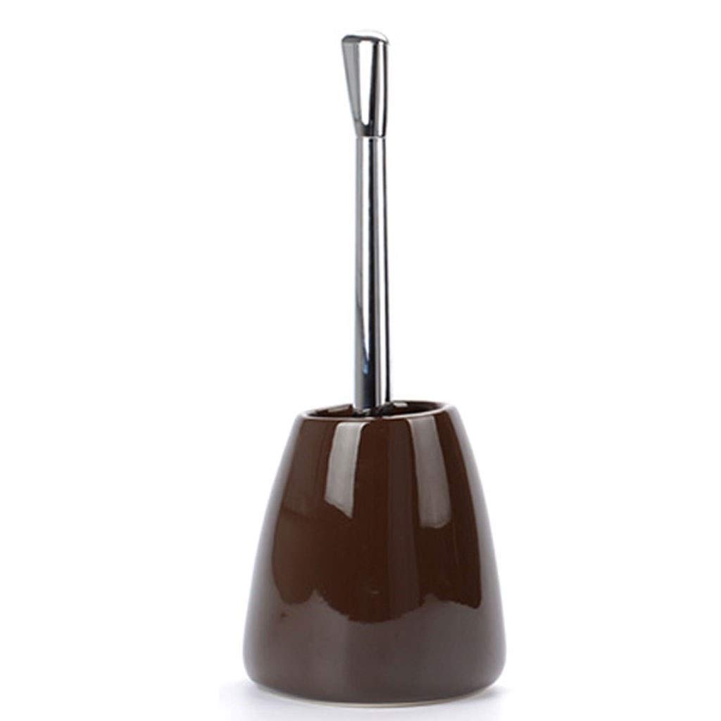 YIFEI2013-SHOP Compact Hidden Toilet Brush with Plastic Plating Handle & Glazed Ceramic Base - Brown - Ideal for Small Bathrooms, Apartments, and RVs