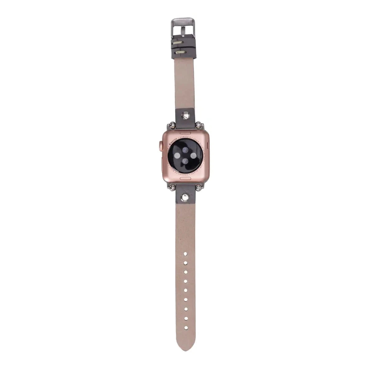 Slim Gray Leather Apple Watch Band with Silver Rivet - Stylish & Durable Replacement Strap for Workouts, Office & Everyday Wear