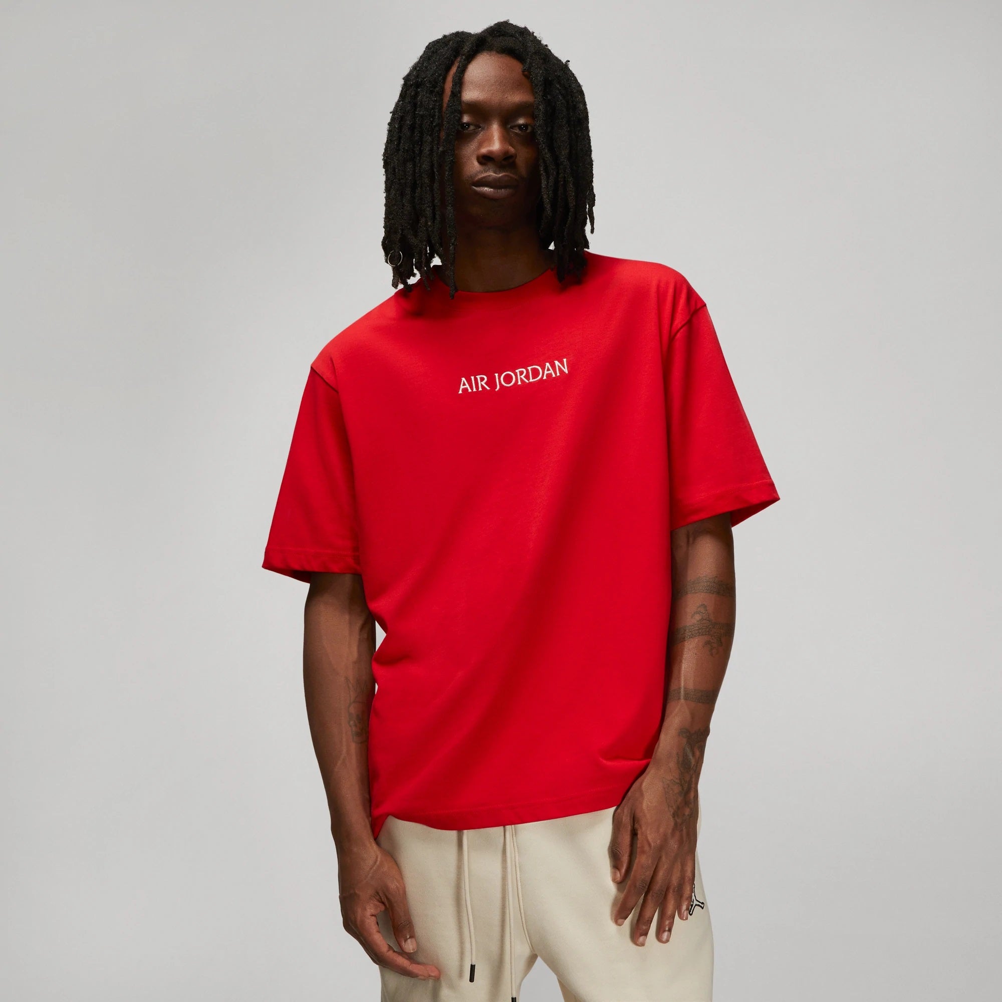 AIR JORDAN WORDMARK Short Sleeve T-Shirt - Fire Red Color | Men's Casual Streetwear Tee for Basketball Fans & Sneakerheads