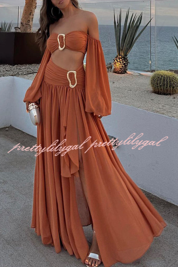 Vacation Chic Off Shoulder Balloon Sleeve Back Smocked Crop Top - Stylish Summer Beachwear for Women, Perfect for Pool Parties, Vacations & Date Nights