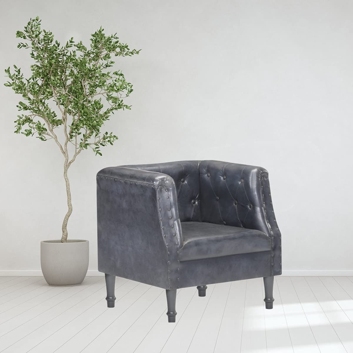 Luxury Leather Accent Chair - High Back Recliner Armchair for Living Room & Bedroom, Comfortable Club Chair with Ergonomic Support (Grey) - Perfect for Reading Nook, Home Office or Lounge Area