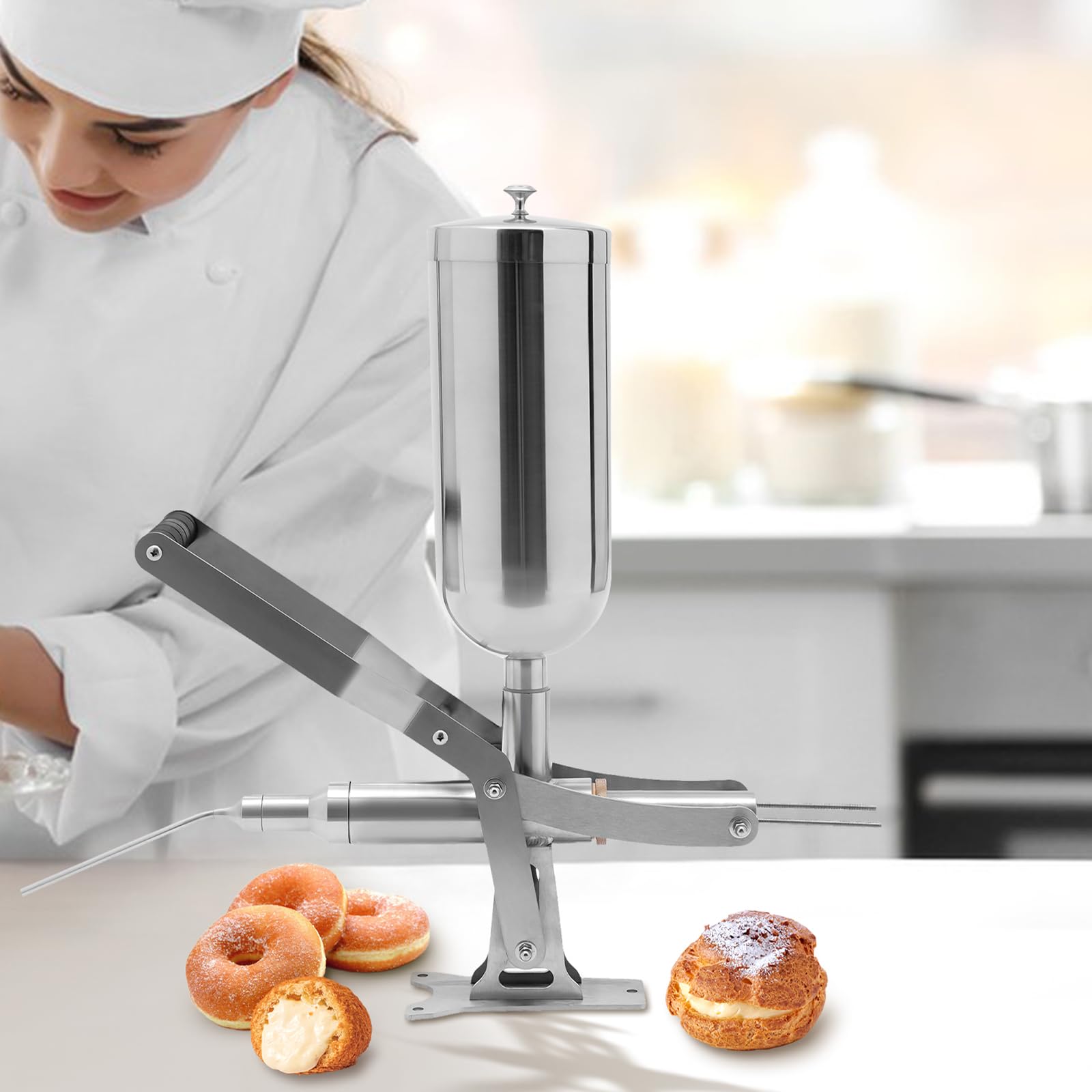 5L Manual Donut Filler Machine - Stainless Steel Jelly Cream Injector for Churros & Doughnuts with 4 Pipes | Perfect for Bakery, Restaurant & Home Kitchen Use