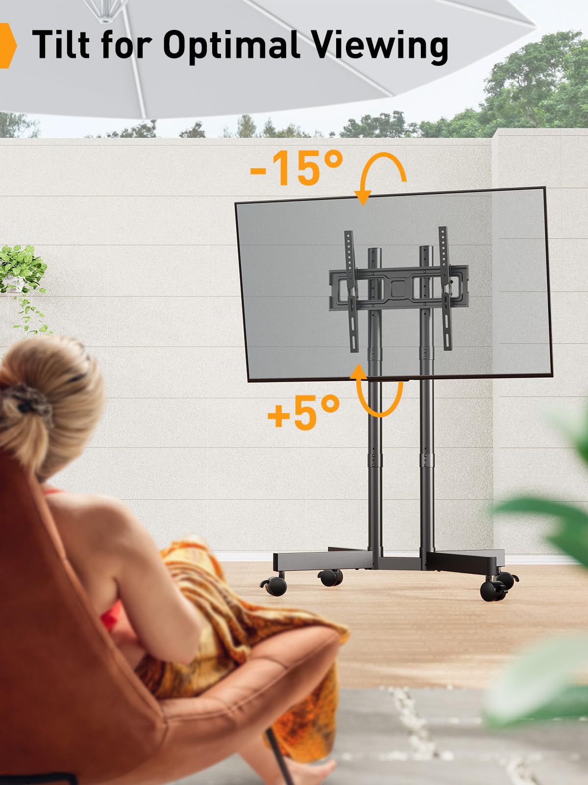 Perlegear Rolling TV Stand with Wheels for 32-70 inch TVs - Height Adjustable Mobile TV Cart with -15° to +5° Tilt, 4K TV Stand up to 88lbs, Max VESA 400x400mm - Perfect for Living Room, Bedroom, or Office Entertainment Setup (Model: PGTVMC14)