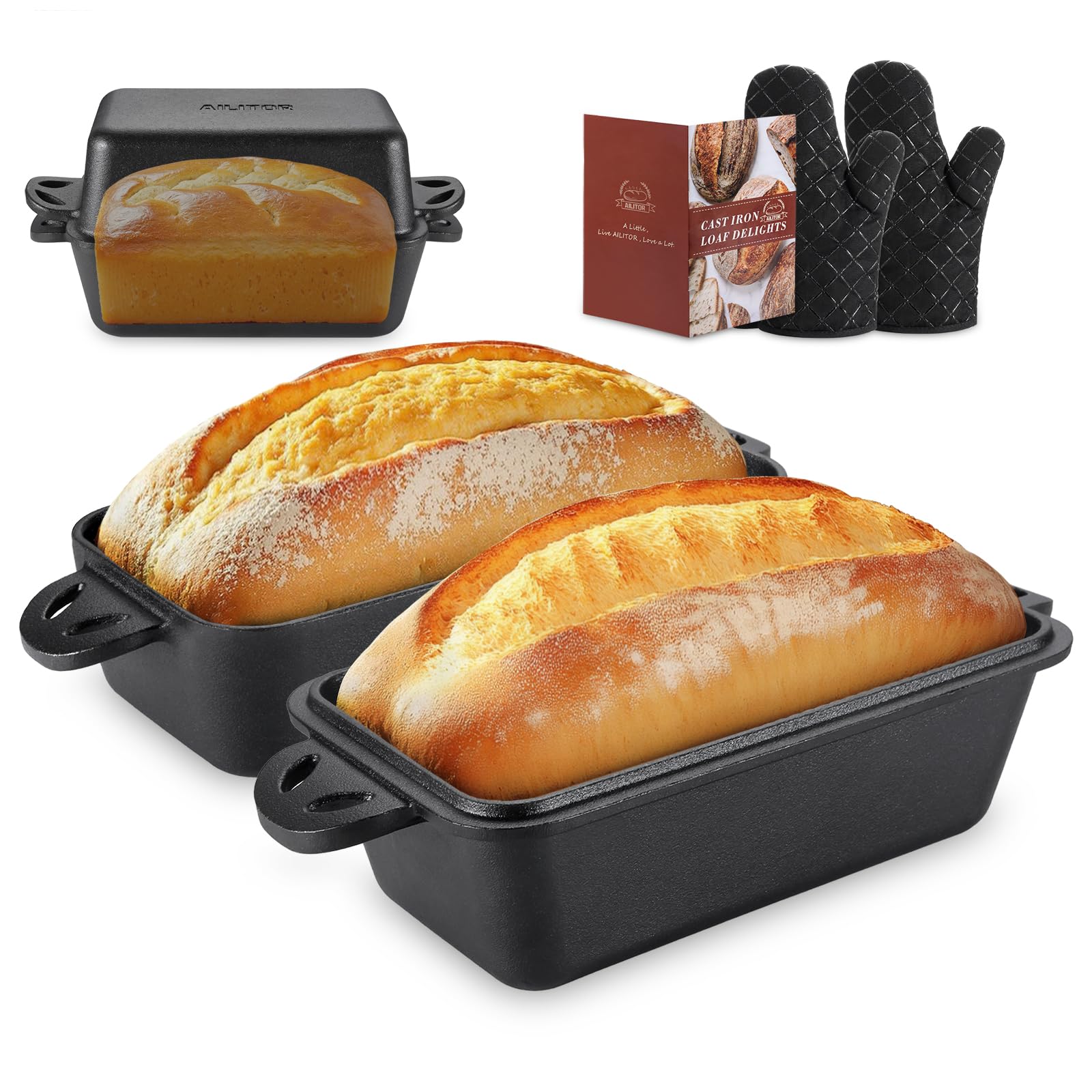 9x5 Inch Cast Iron Loaf Pan with Lid - Premium Bread Baking Pan Set of 2 for Homemade Sourdough, Banana Bread & Artisan Loaves | Perfect for Oven, Camping & Gift Giving