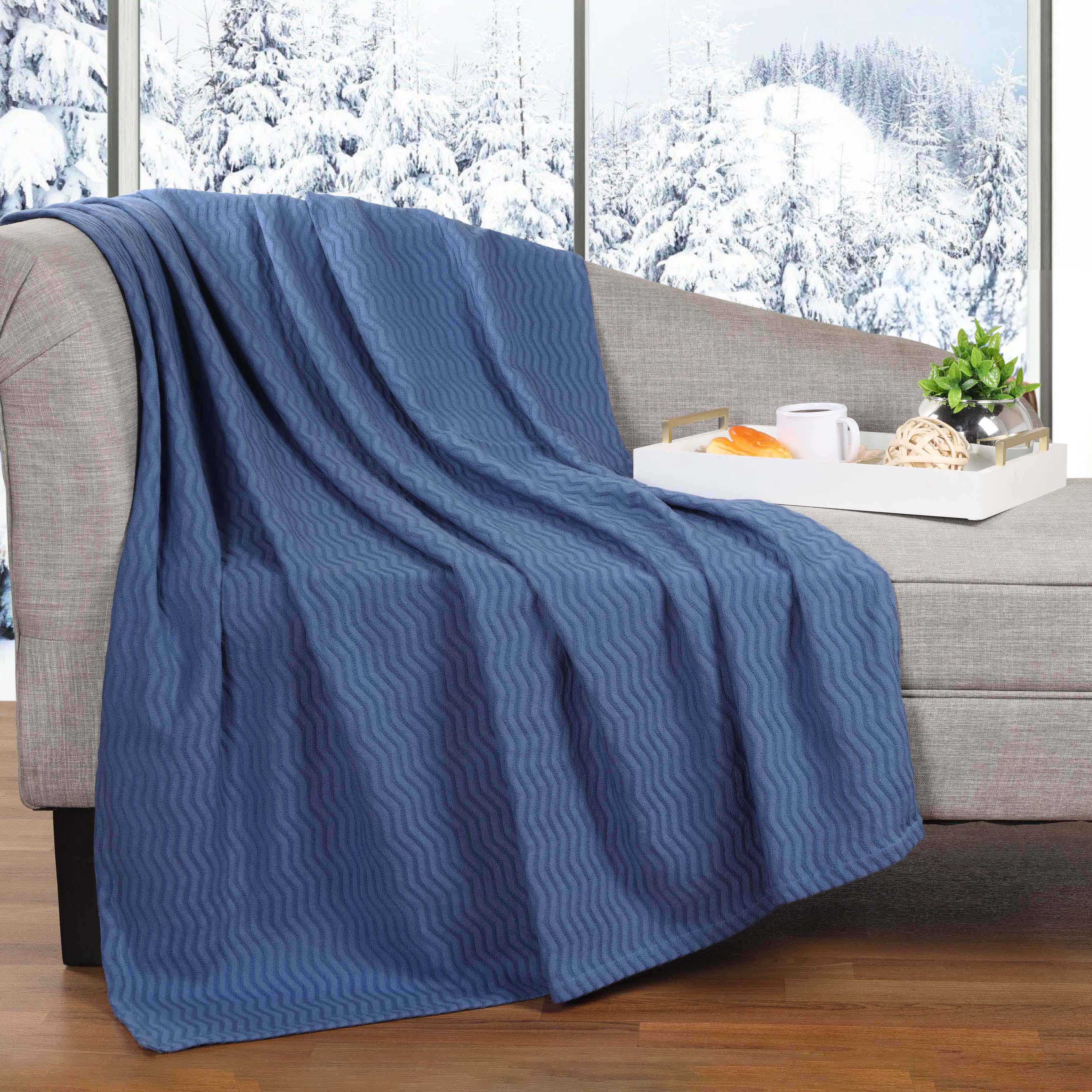 Jena Cotton Textured Chevron Lightweight Woven Blanket - Soft & Breathable Throw for Sofa, Bed & Outdoor Use - Cozy Home Decor & Picnic Essential