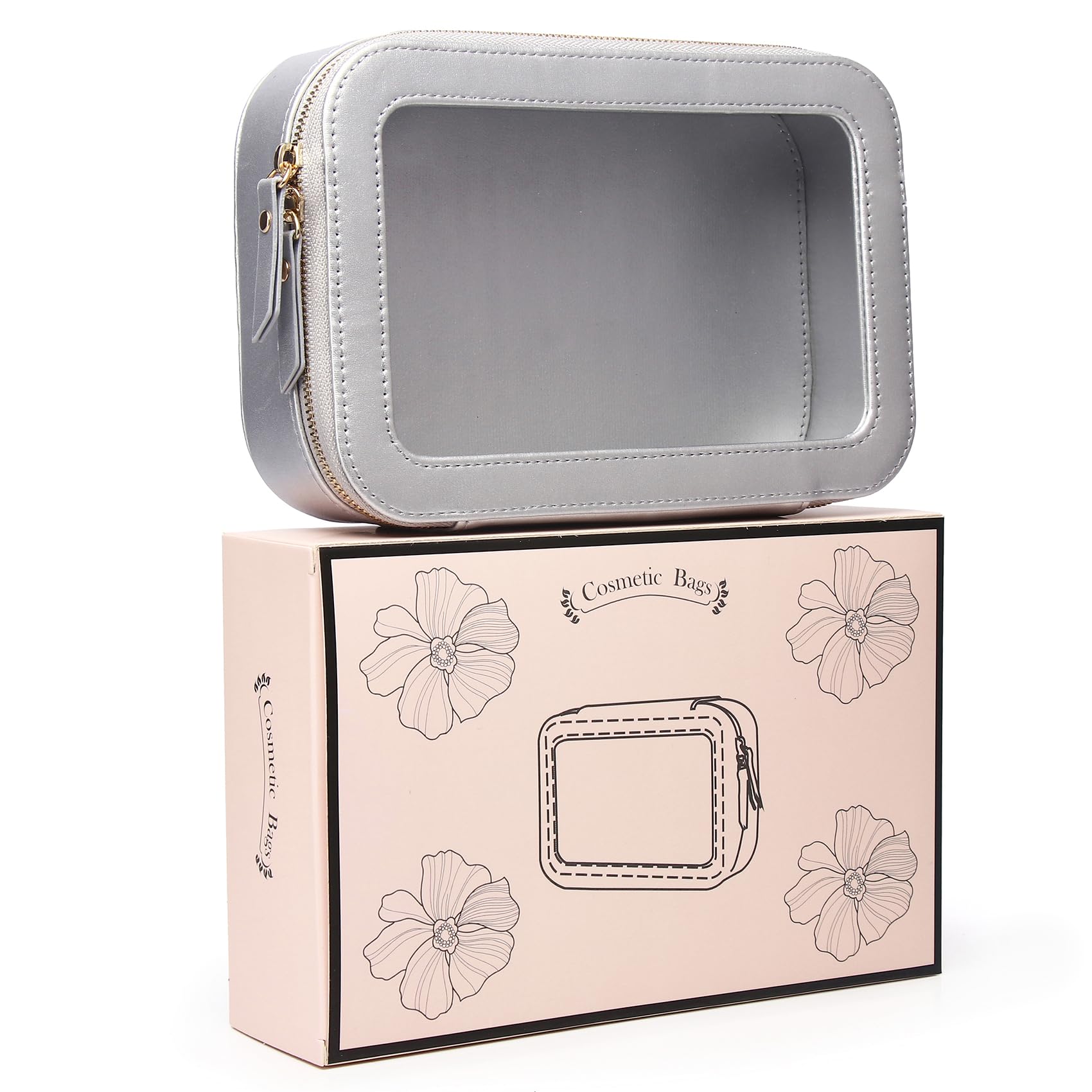Duolan Clear Makeup Bag for Women - Transparent Cosmetic Organizer Case with Zipper, Portable Travel Toiletry Bag for Cosmetics & Accessories (A/Gray, Medium Size) - Perfect for Travel, Gym, Car & Daily Use