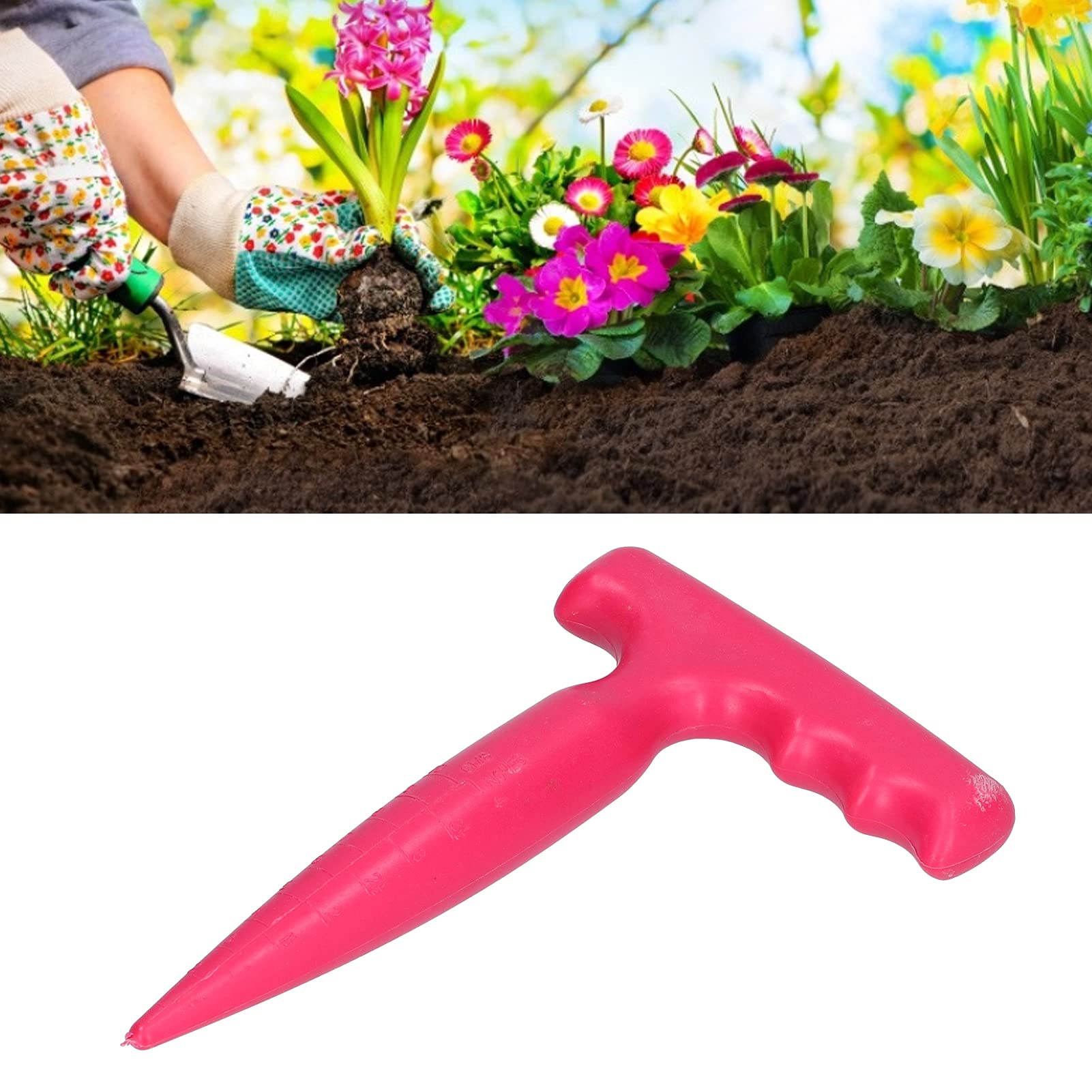 7.1x4.5in Plastic Garden Seed Planter Tool with Long Handle - Bulb Planter & Hole Digger for Seedlings, Transplanting & Planting | Perfect for Home Gardening, Flower Beds & Vegetable Patches