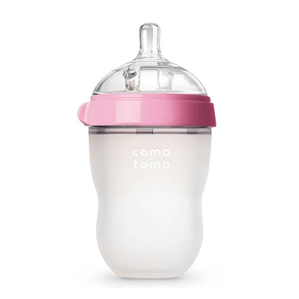 Comotomo Natural Feel Baby Bottle - Soft Silicone, Anti-Colic, BPA-Free (Pink) - Perfect for Breastfed Babies & Easy Feeding On-The-Go