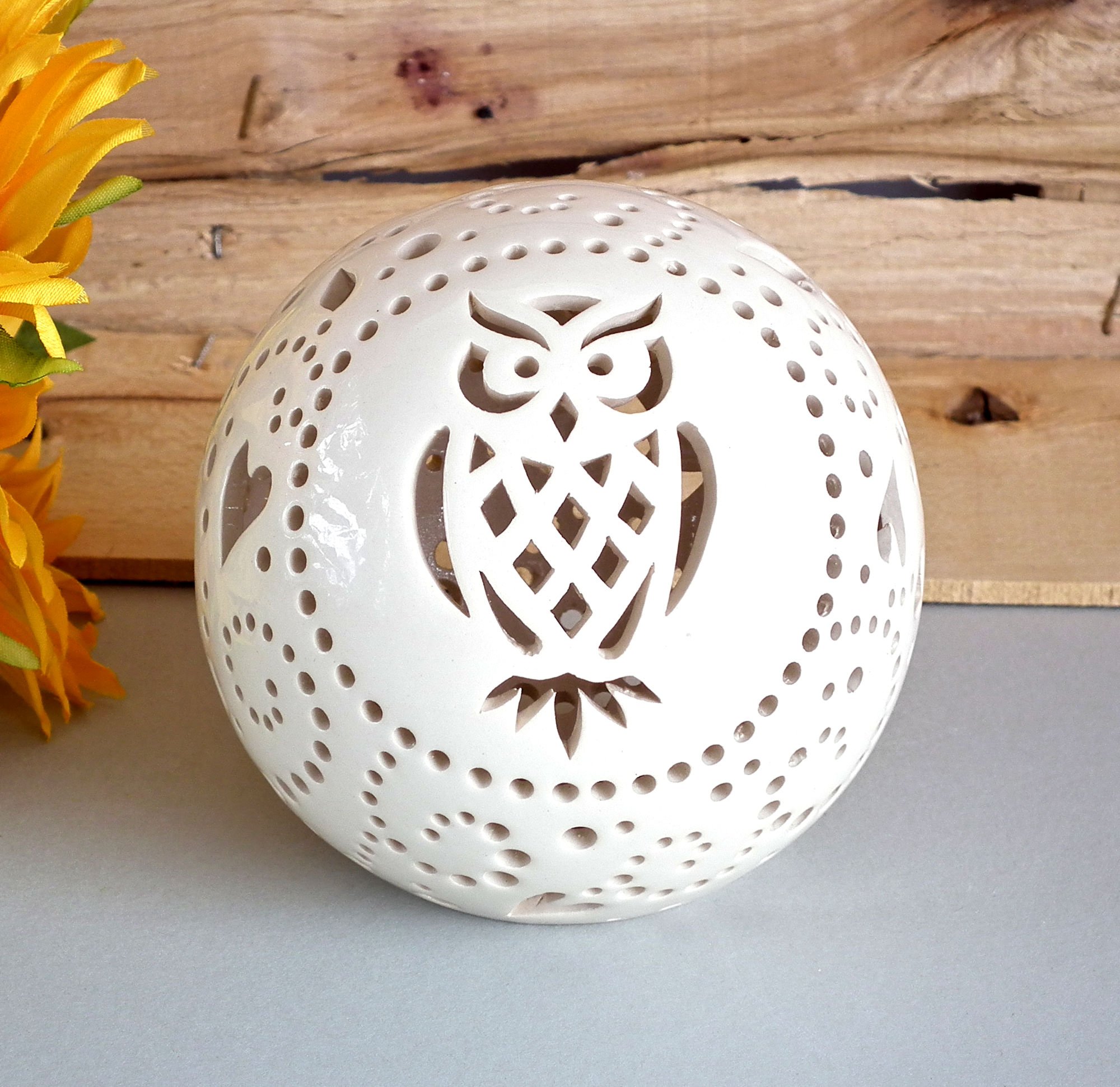 Handmade Owl Ceramic Lantern - Decorative Pottery Candle Holder with Bird Ornament, Night Light Lamp for Home Decor | Perfect for Bedroom, Living Room & Garden Parties